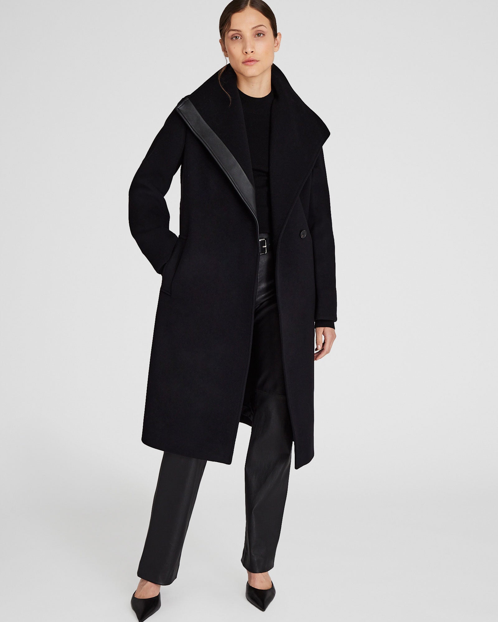 CLUB MONACO - Manteau avec détails en cuir - Noir