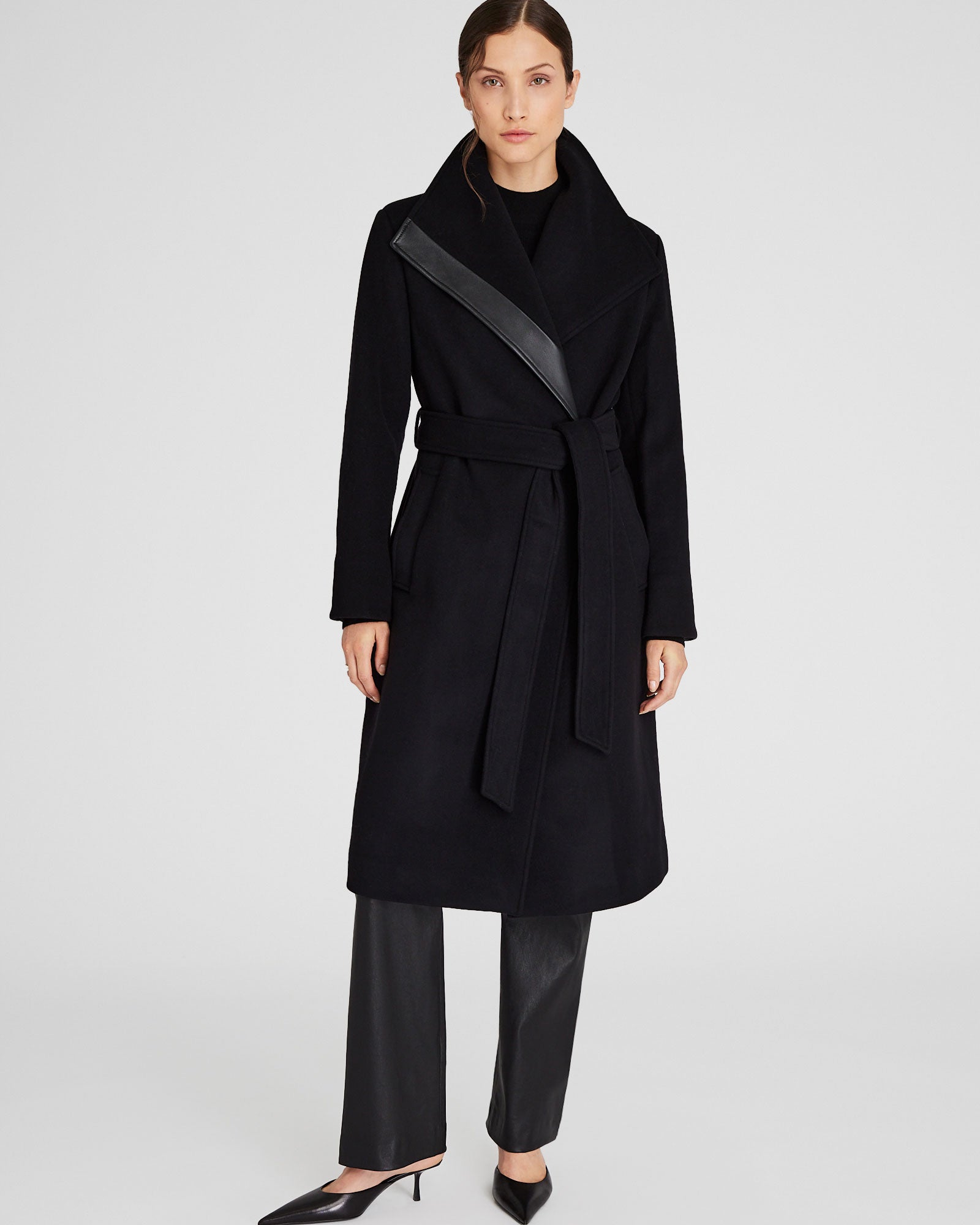 CLUB MONACO - Manteau avec détails en cuir - Noir