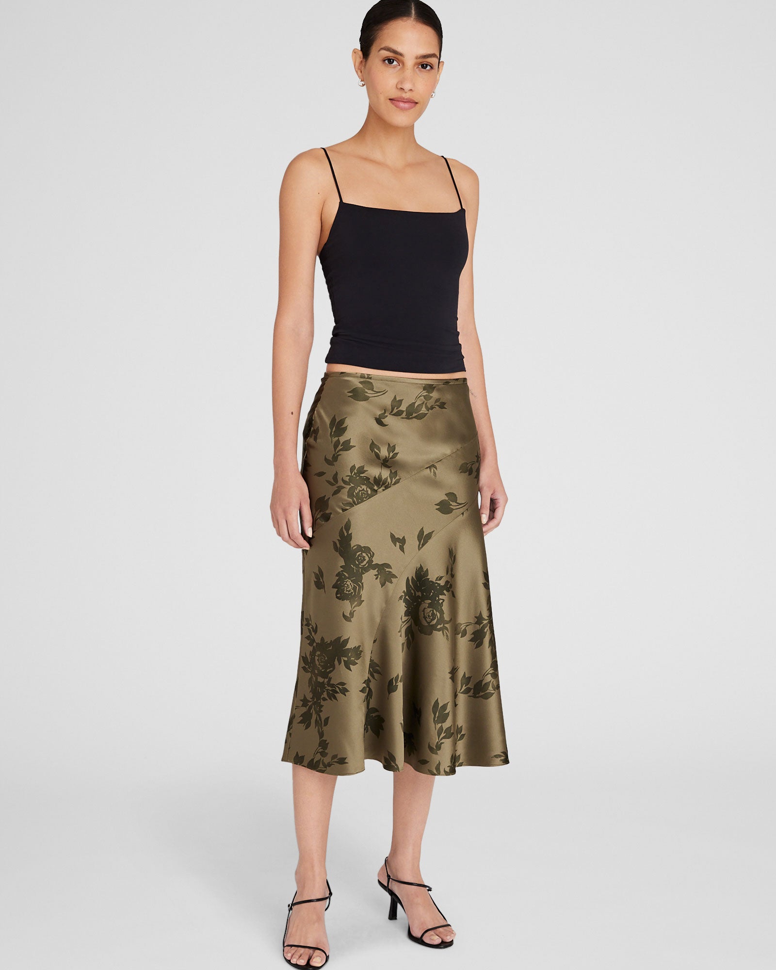 CLUB MONACO - Bias-Seam Fluted Skirt - Dark Green Mix