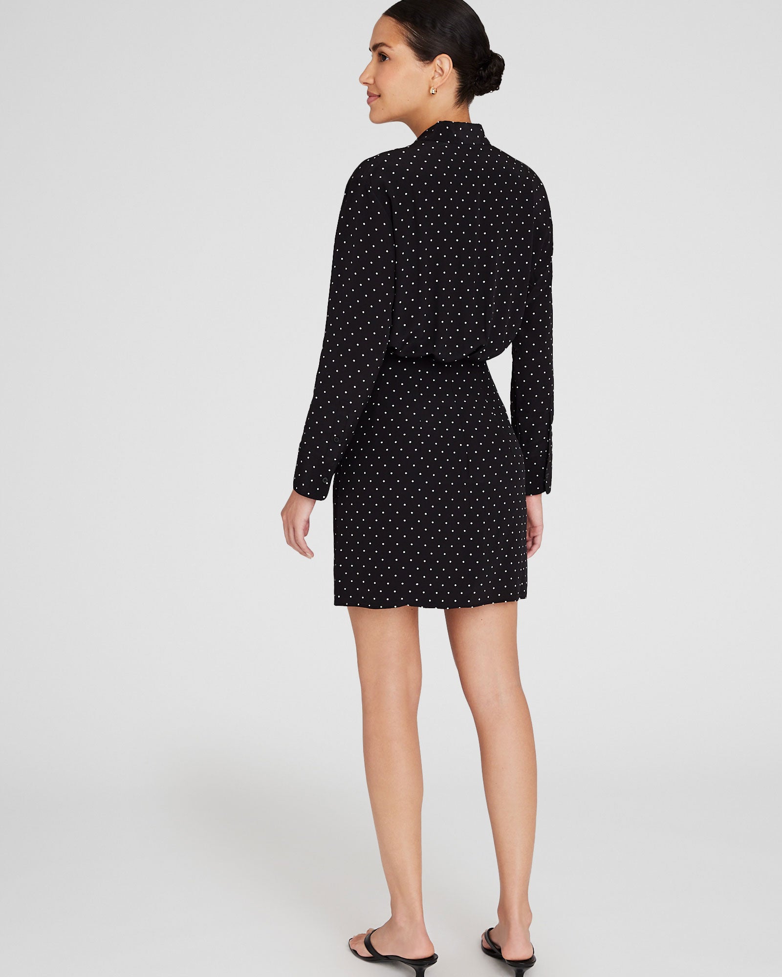 CLUB MONACO - Silk Blouson Waist Shirt Dress - Black Base