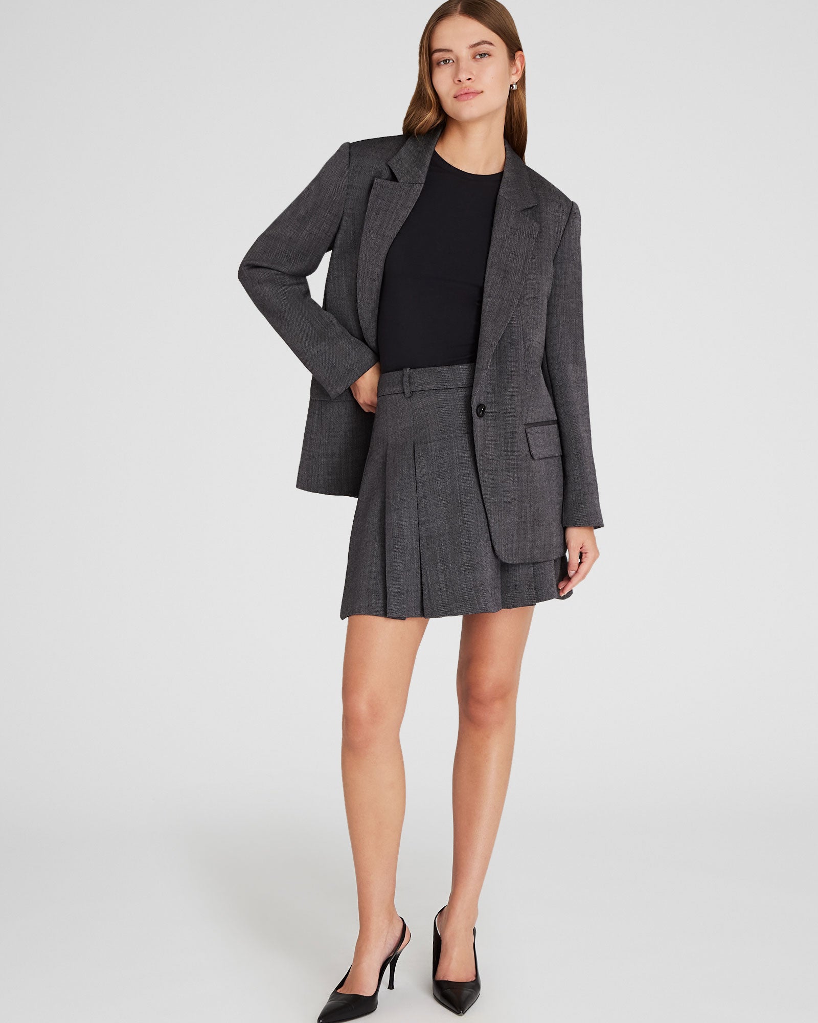 CLUB MONACO - Pleated Mini Skirt - Charcoal
