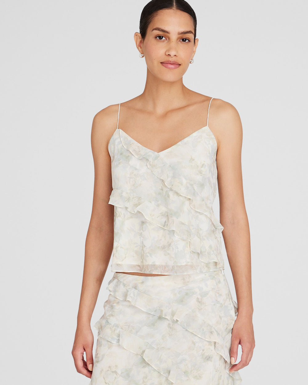 Women's Cream Base Ruffle Front Cami | Club Monaco US