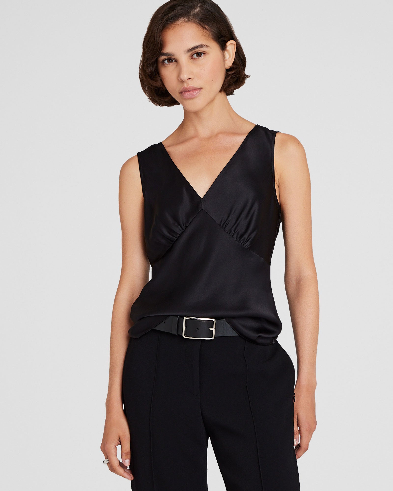 CLUB MONACO - Silk Charmeuse V-Neck Sleeveless Top - Black