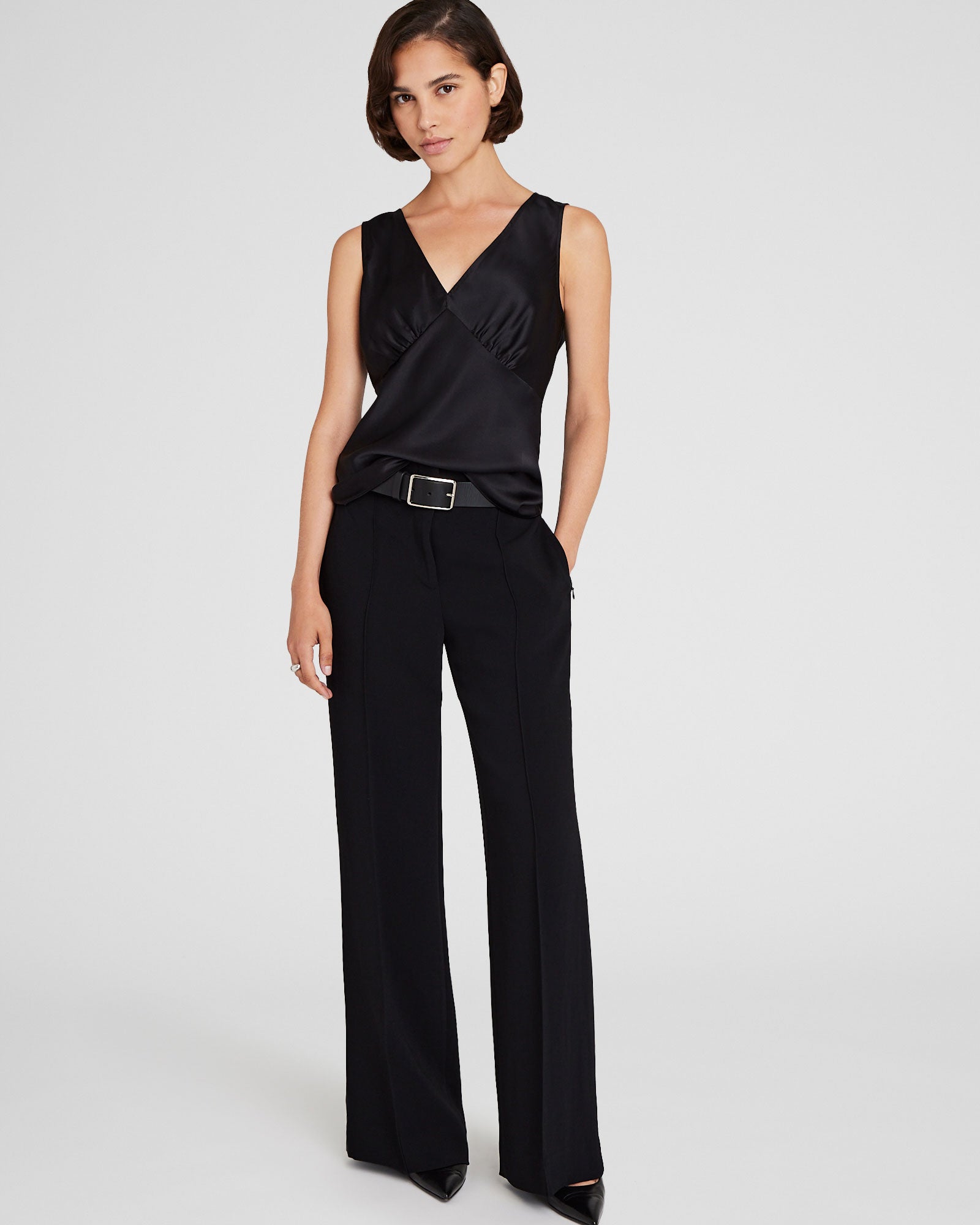 CLUB MONACO - Silk Charmeuse V-Neck Sleeveless Top - Black