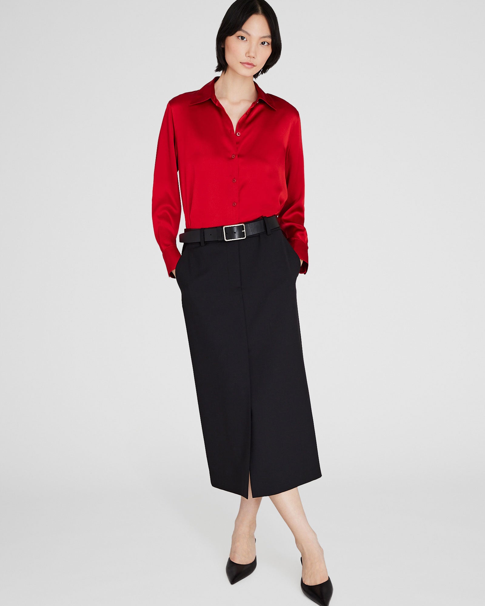 CLUB MONACO - Silk Charmeuse Button-Down Shirt - Red