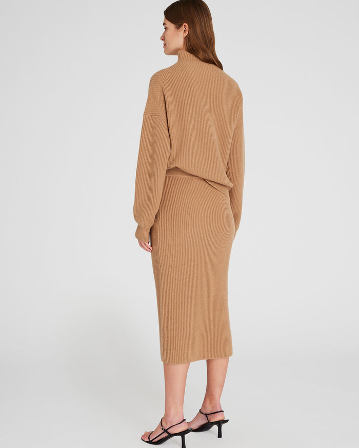 Head In The Clouds Ribbed Knit Midi Skirt - Camel