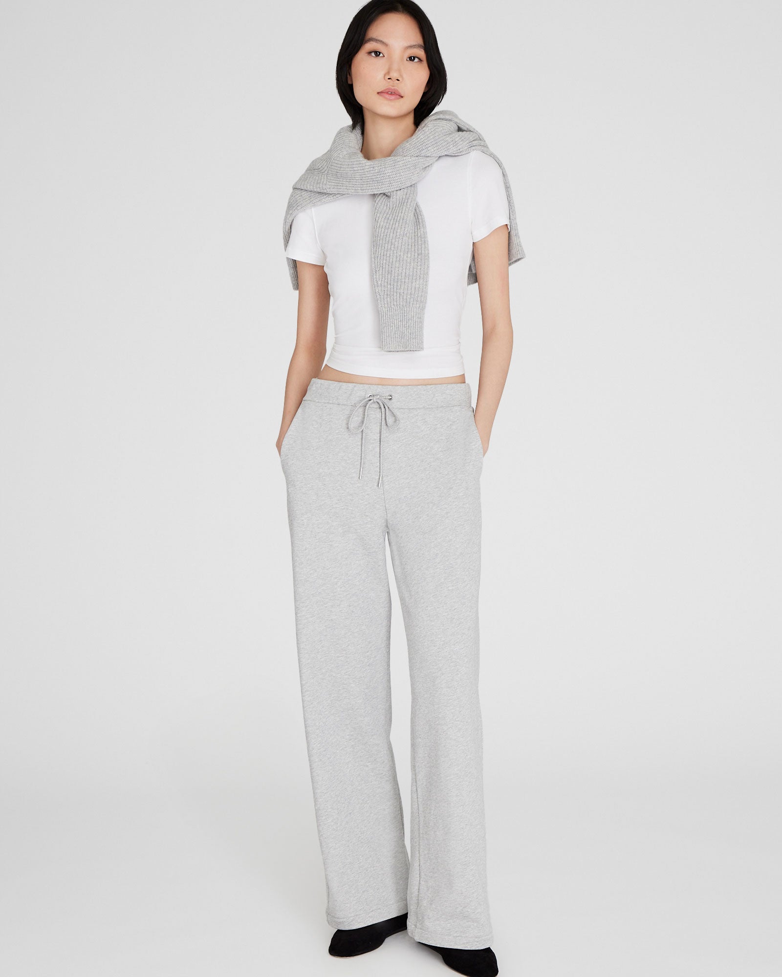 CLUB MONACO - Classic Cotton Drawstring Sweatpant - Medium Heather Grey