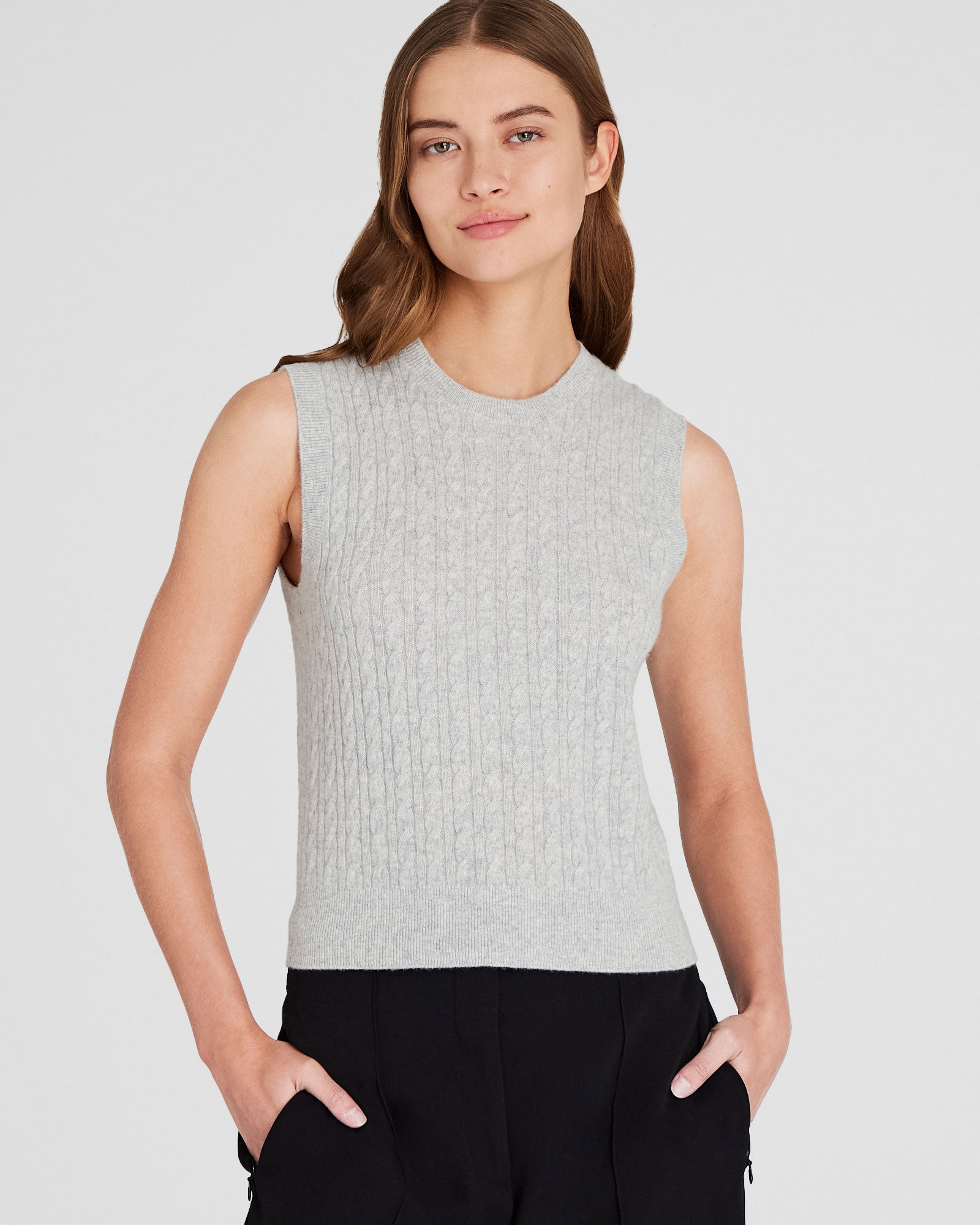 Women's Light Heather Grey Cashmere Mini Cable Shell | Club Monaco Corp ...