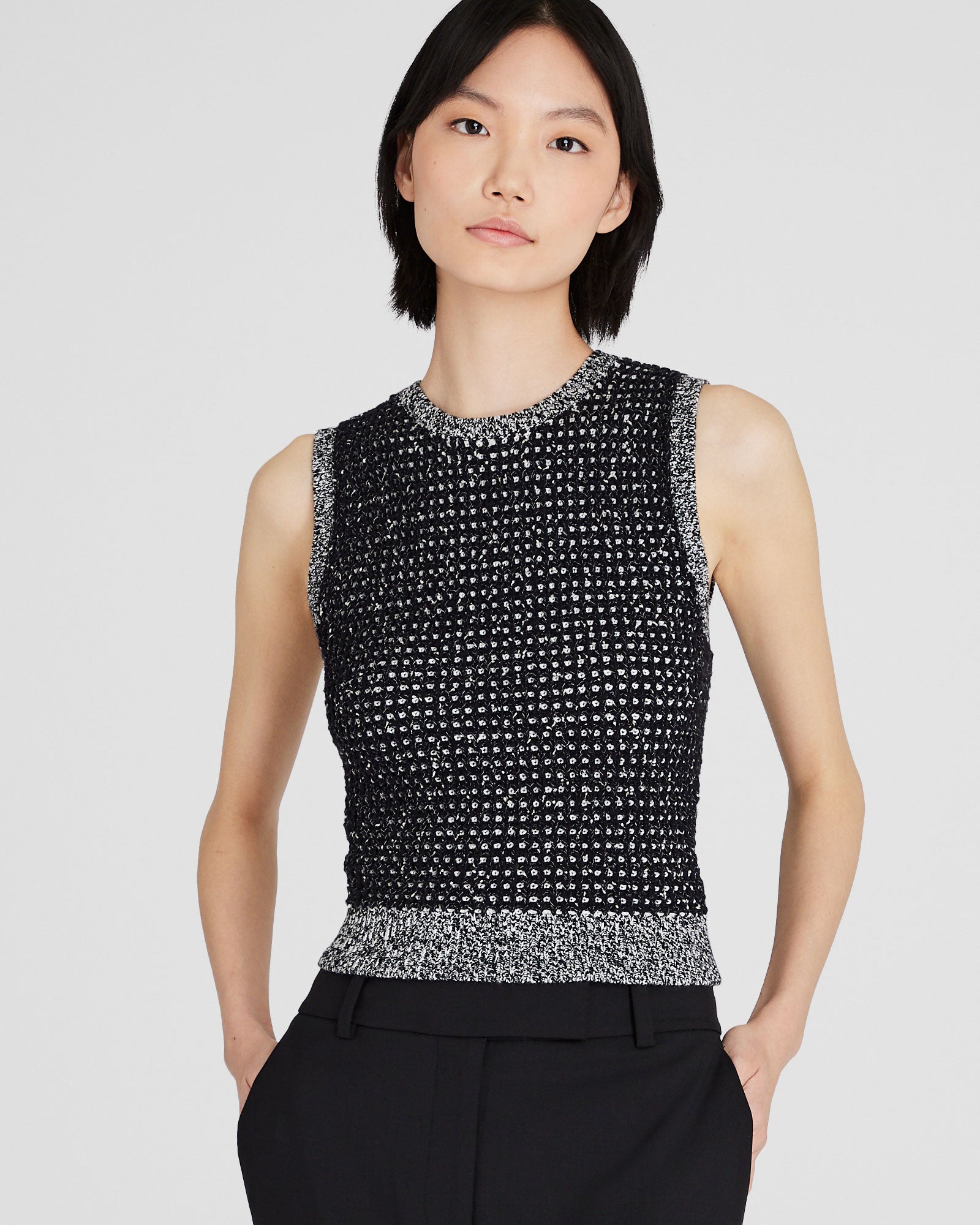 CLUB MONACO - Tweed Sleeveless Shell Top - Black