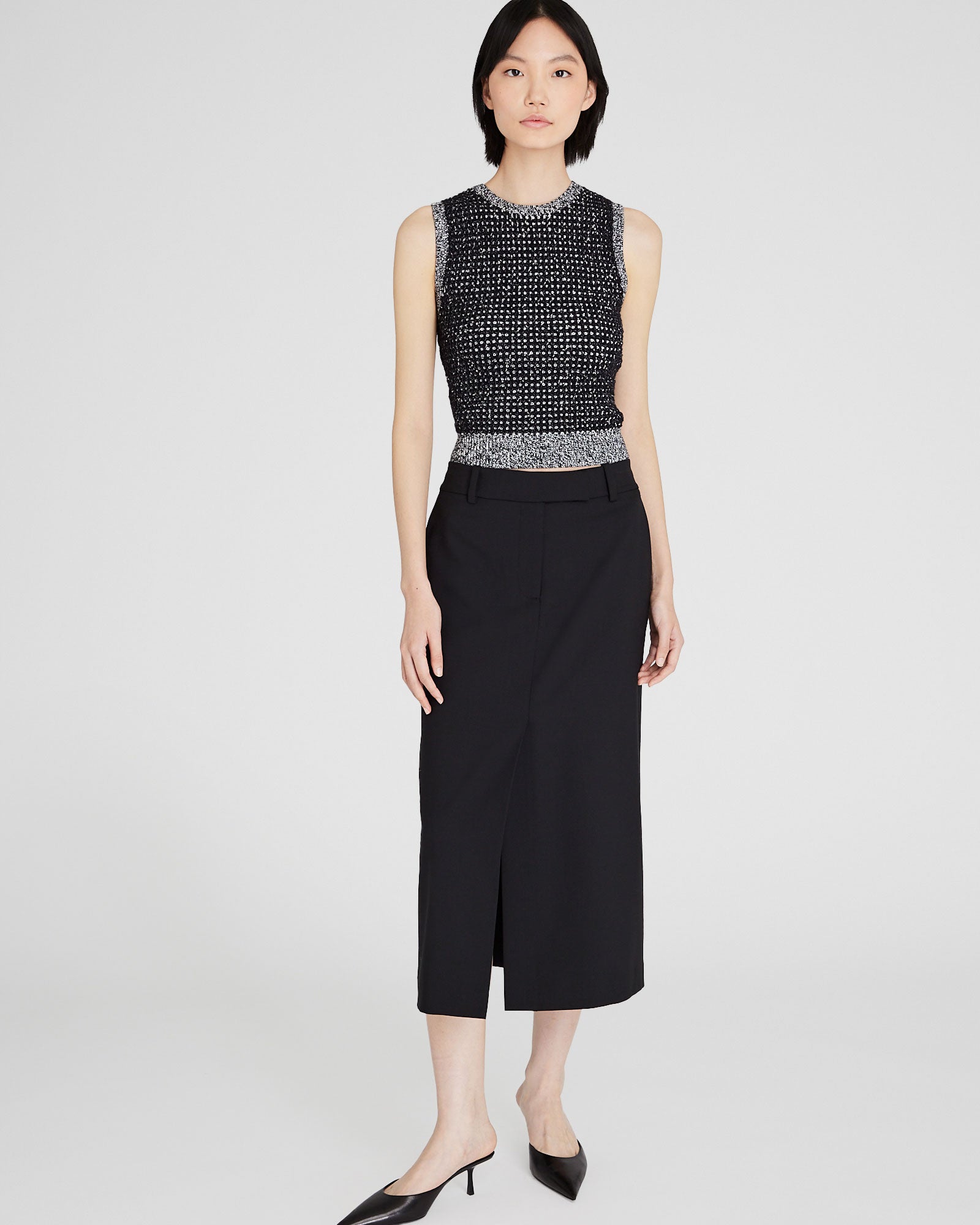 CLUB MONACO - Tweed Sleeveless Shell Top - Black