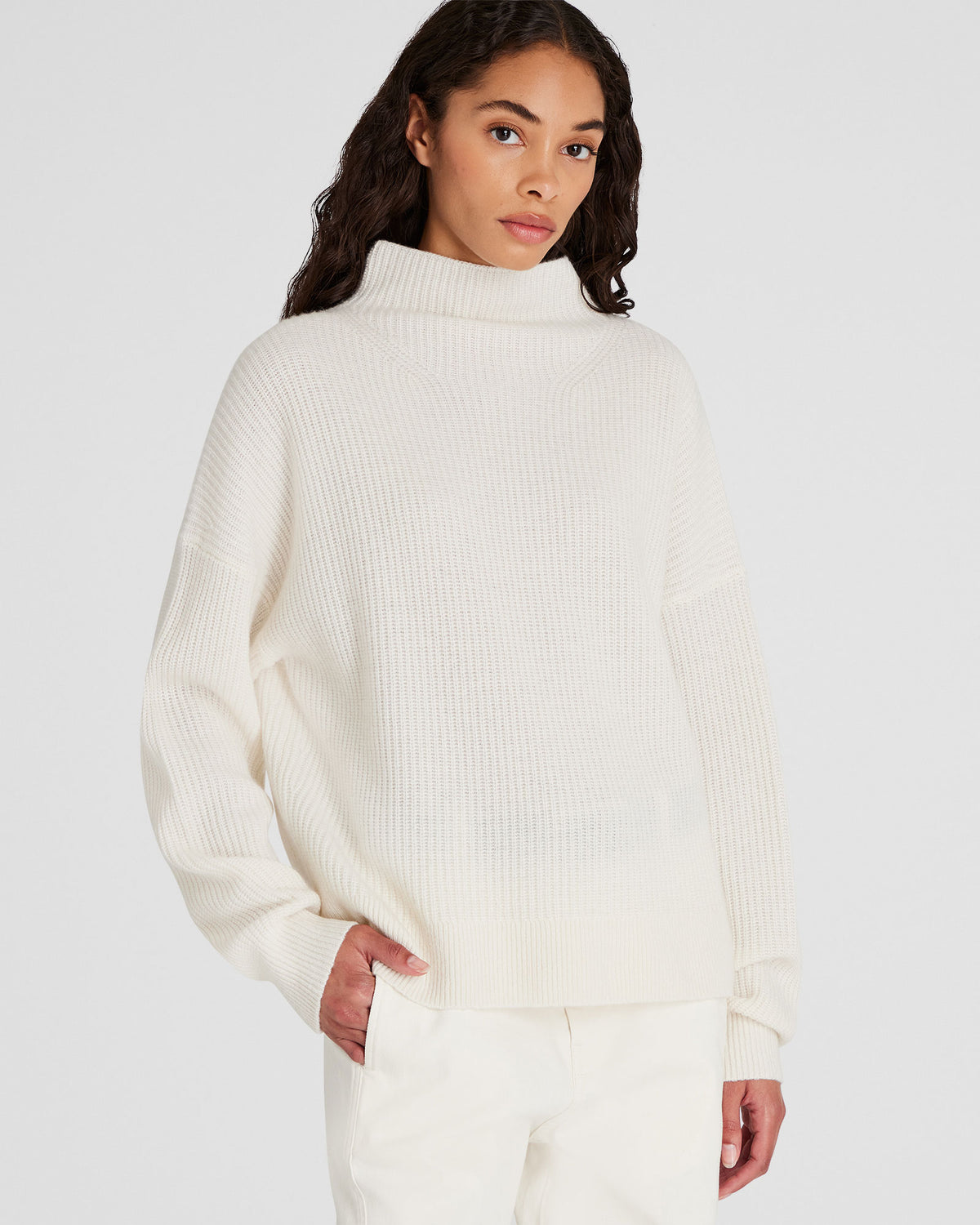 Women's Ivory Cashmere Mockneck Sweater | Club Monaco US
