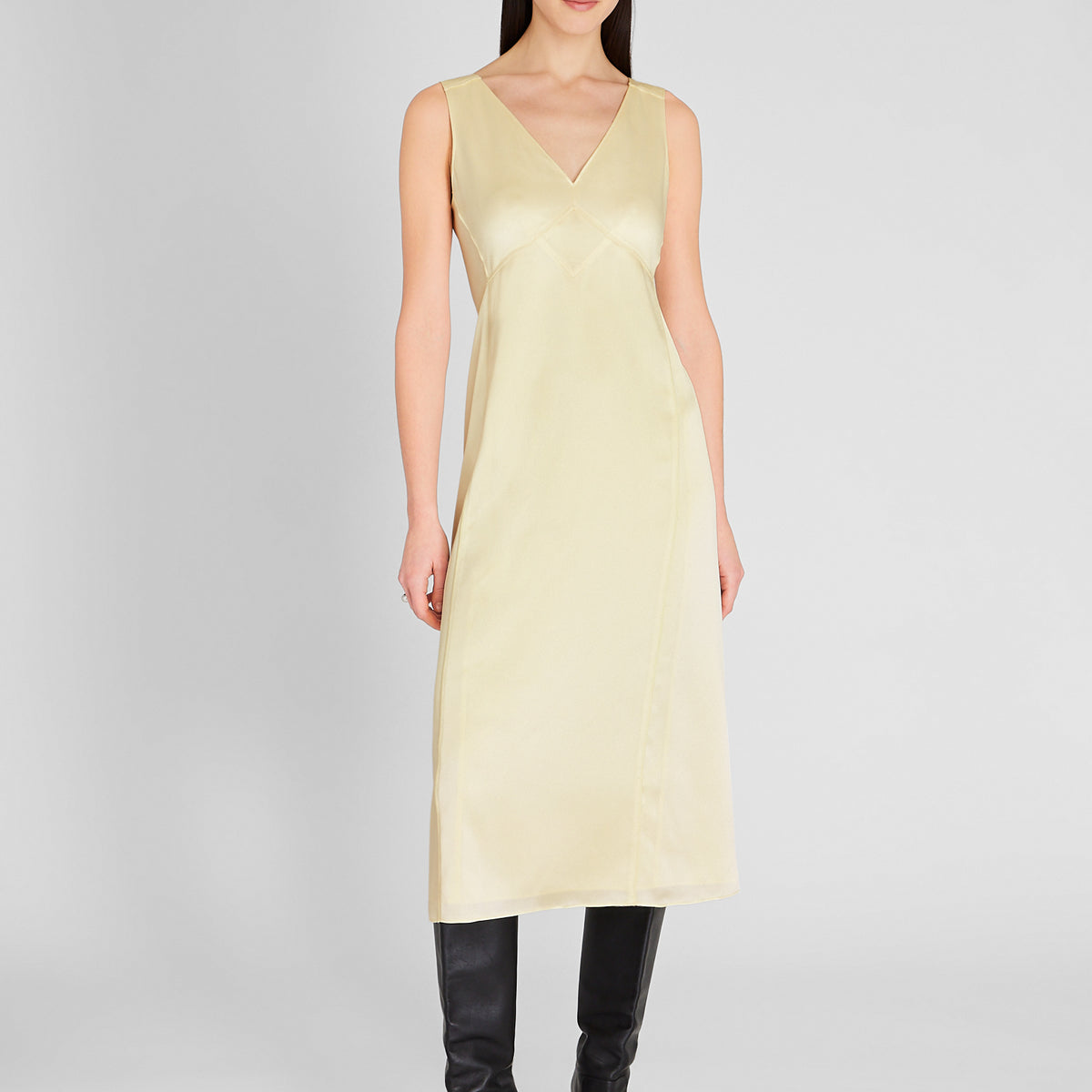 Women's Pale Yellow Deconstructed Satin Slip Midi Dress