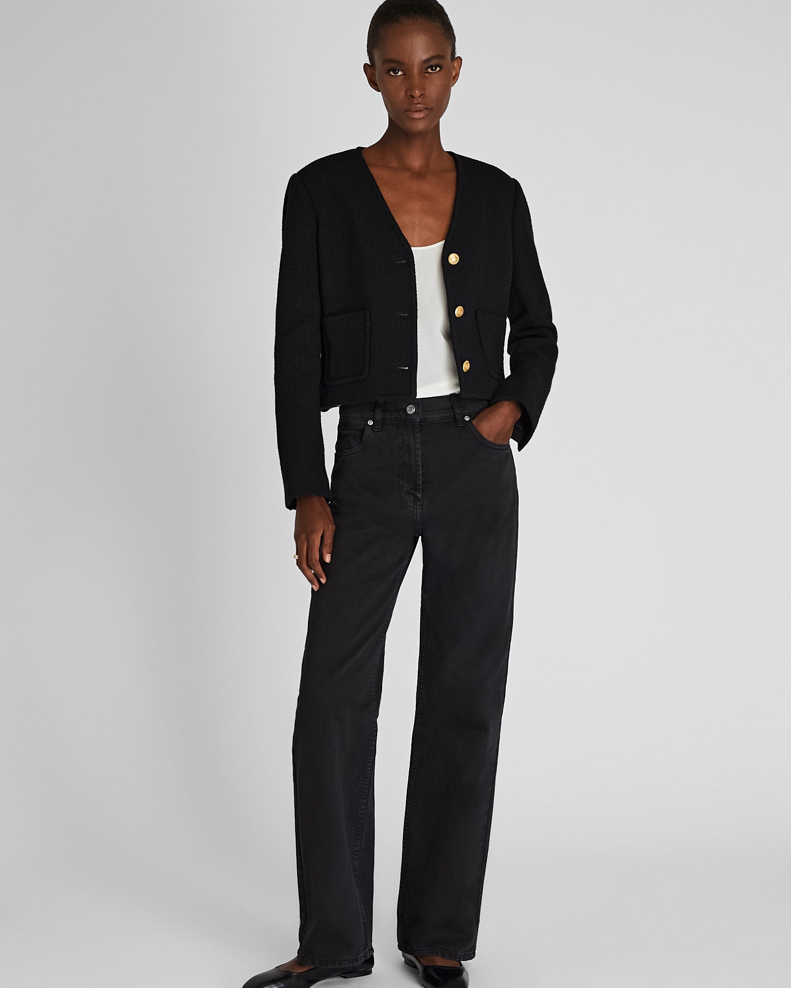 CLUB MONACO - Veste en tweed à col en V - Noir