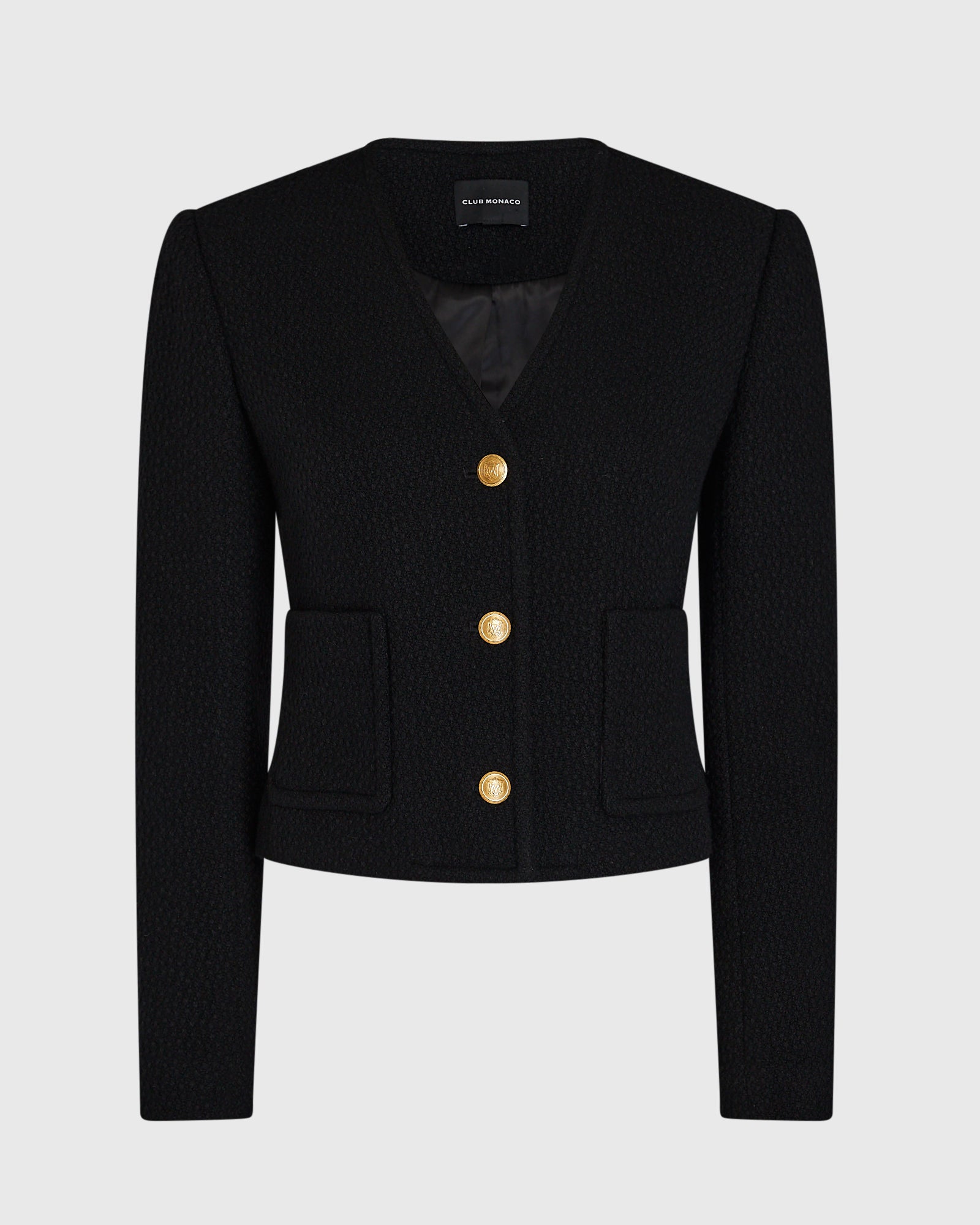 CLUB MONACO - Veste en tweed à col en V - Noir