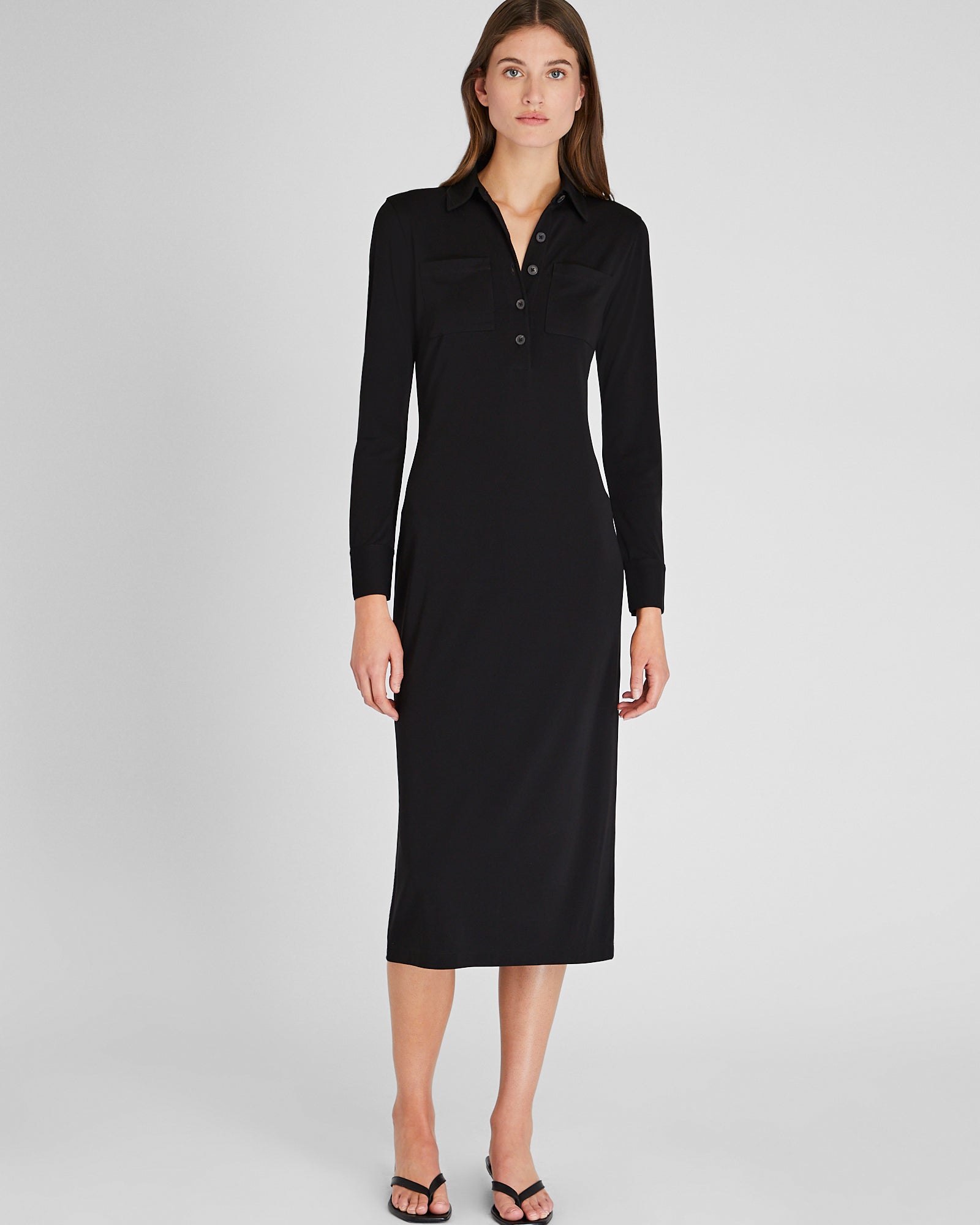 CLUB MONACO - Robe longue en tricot à col polo - Noir