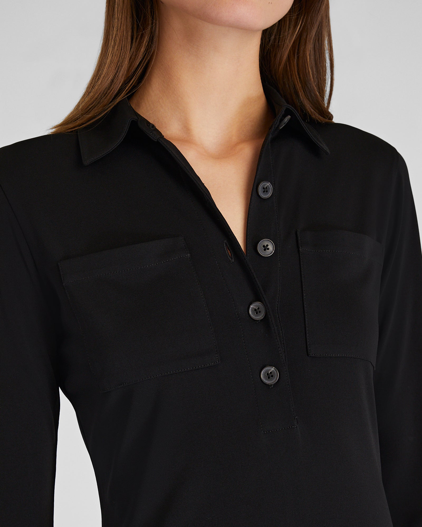 CLUB MONACO - Robe longue en tricot à col polo - Noir