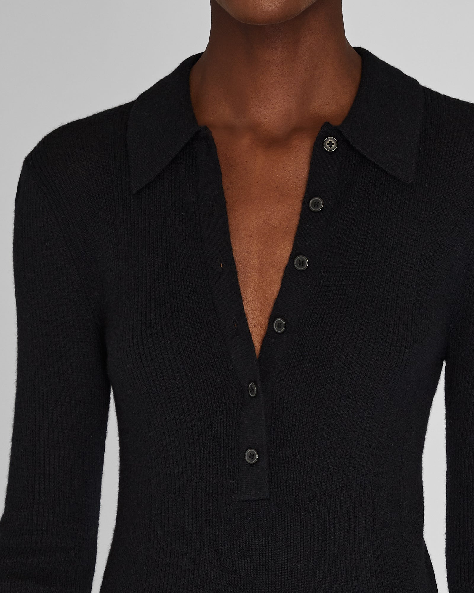 CLUB MONACO - Long Sleeve Cashmere Rib Polo - Black