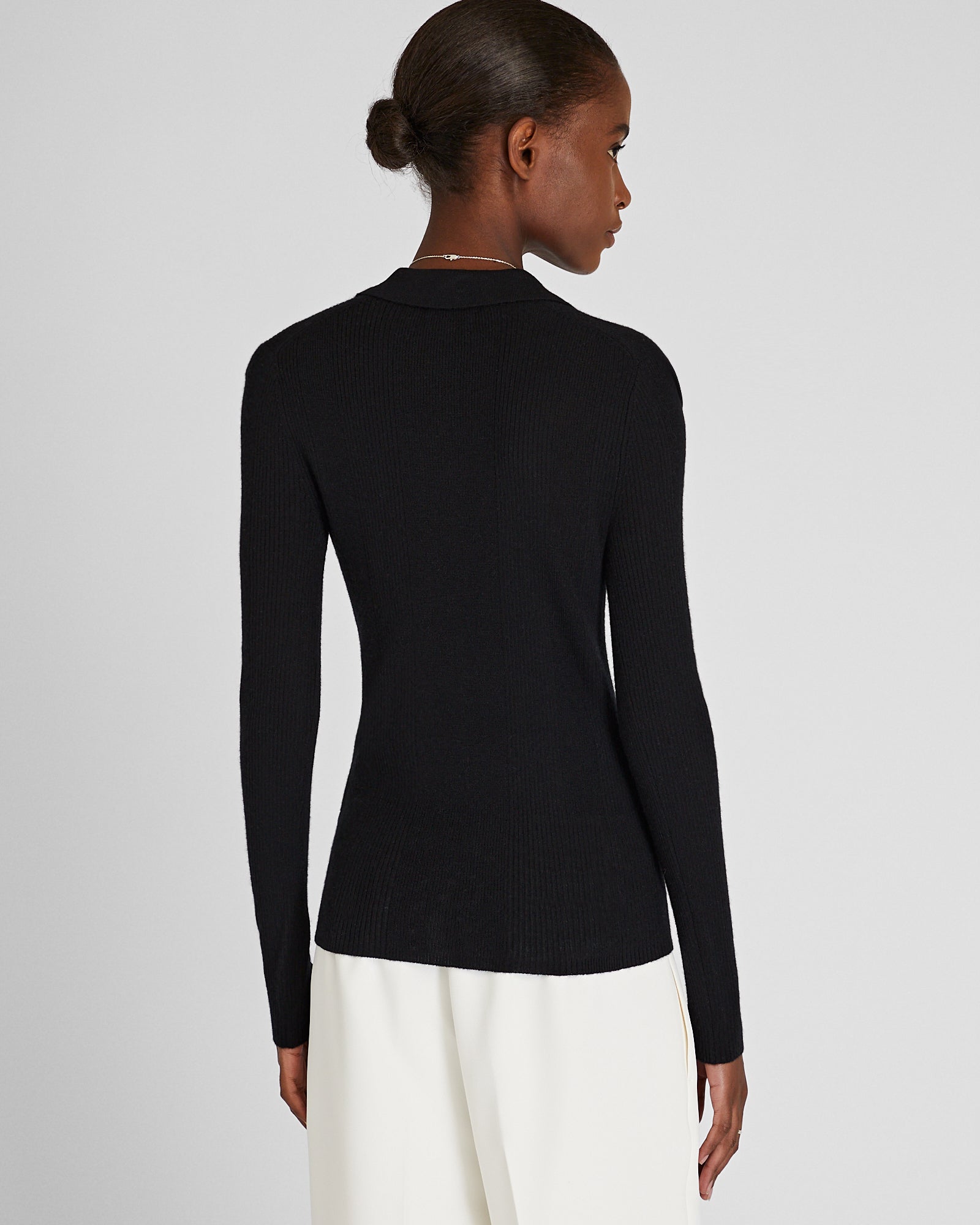 CLUB MONACO - Long Sleeve Cashmere Rib Polo - Black