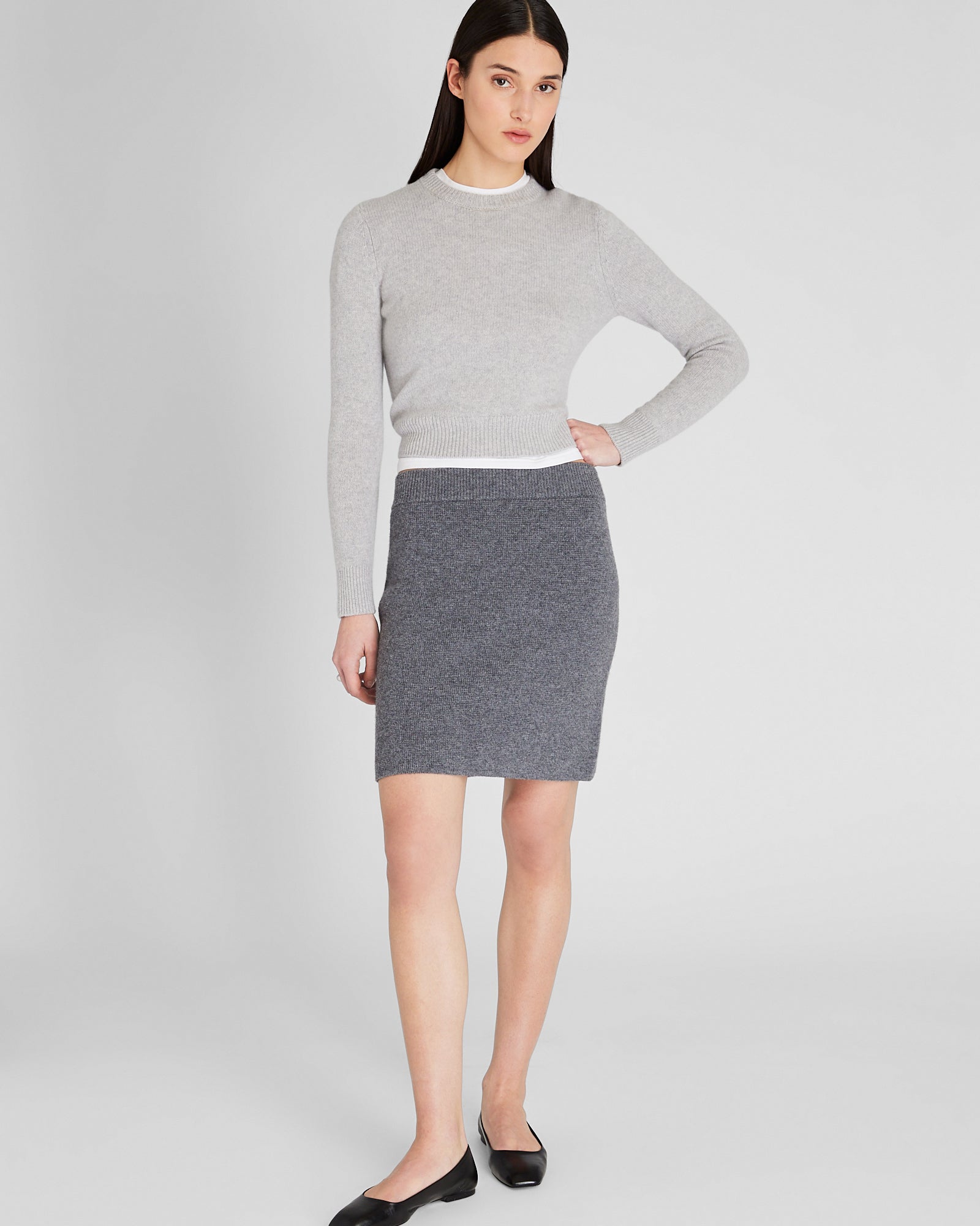 CLUB MONACO - Cashmere Shrunken Crewneck Sweater - Light Heather Grey