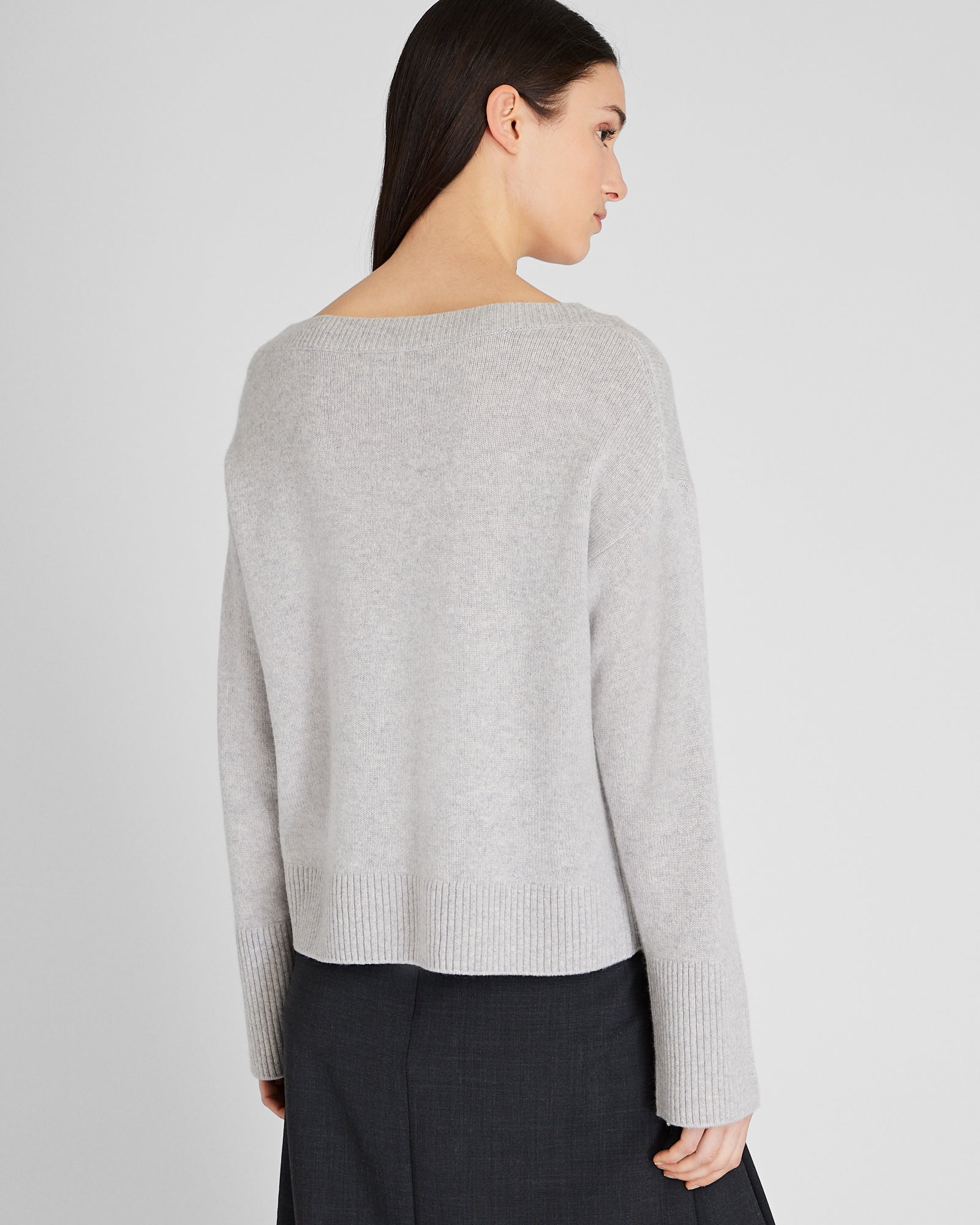 CLUB MONACO - Pull col bateau à manches larges en cachemire - Gris Chiné Clair