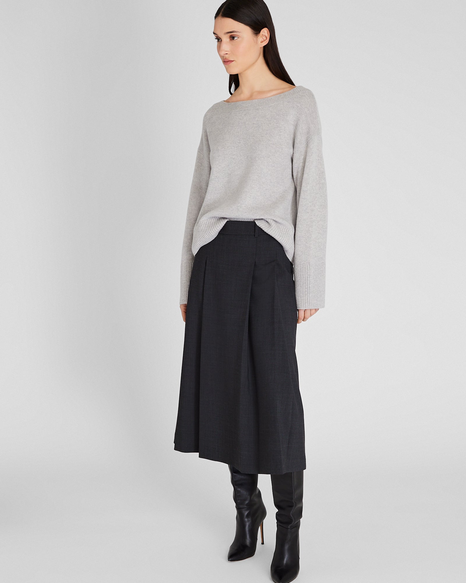 CLUB MONACO - Pull col bateau à manches larges en cachemire - Gris Chiné Clair