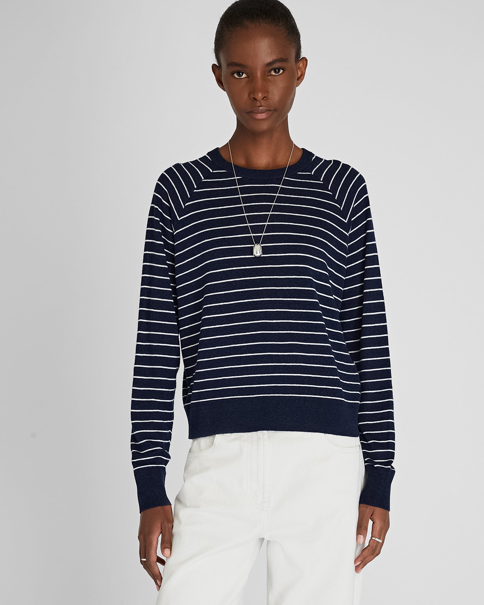 CLUB MONACO - Pull ras du cou raglan en lin - Marine maritime
