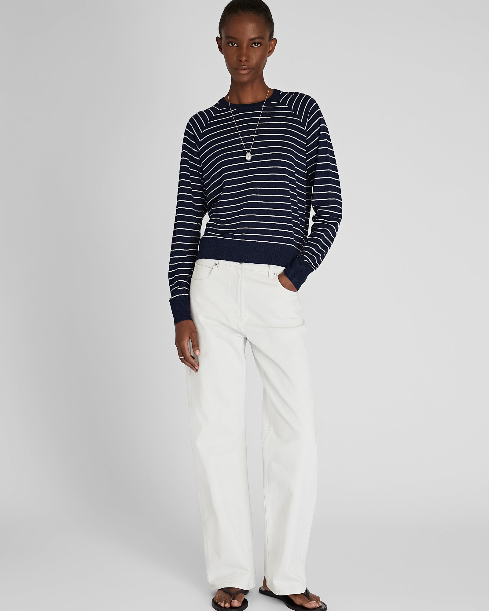 CLUB MONACO - Pull ras du cou raglan en lin - Marine maritime