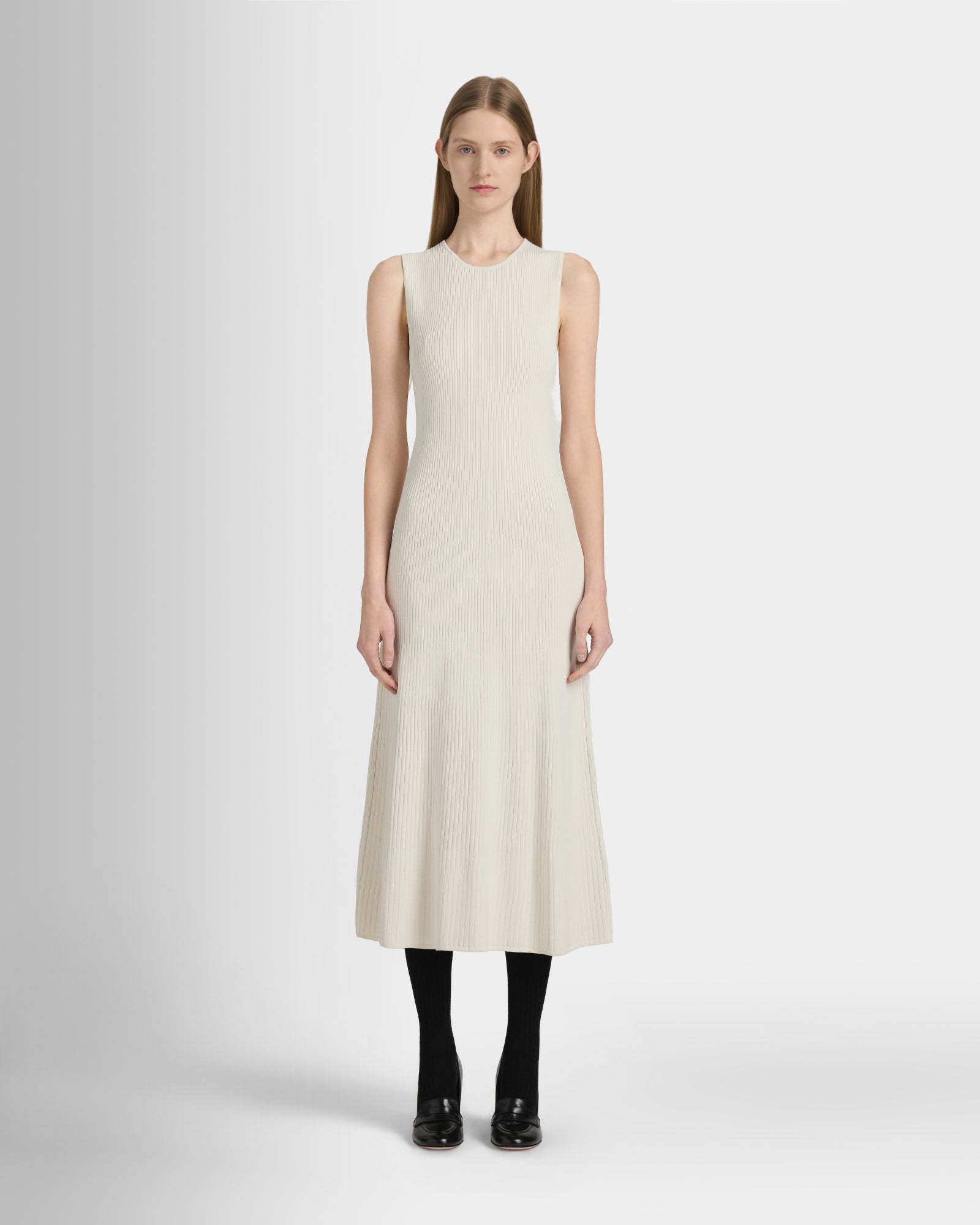 Club Monaco Corp, CA - Ribbed Crewneck Midi Dress - Off White