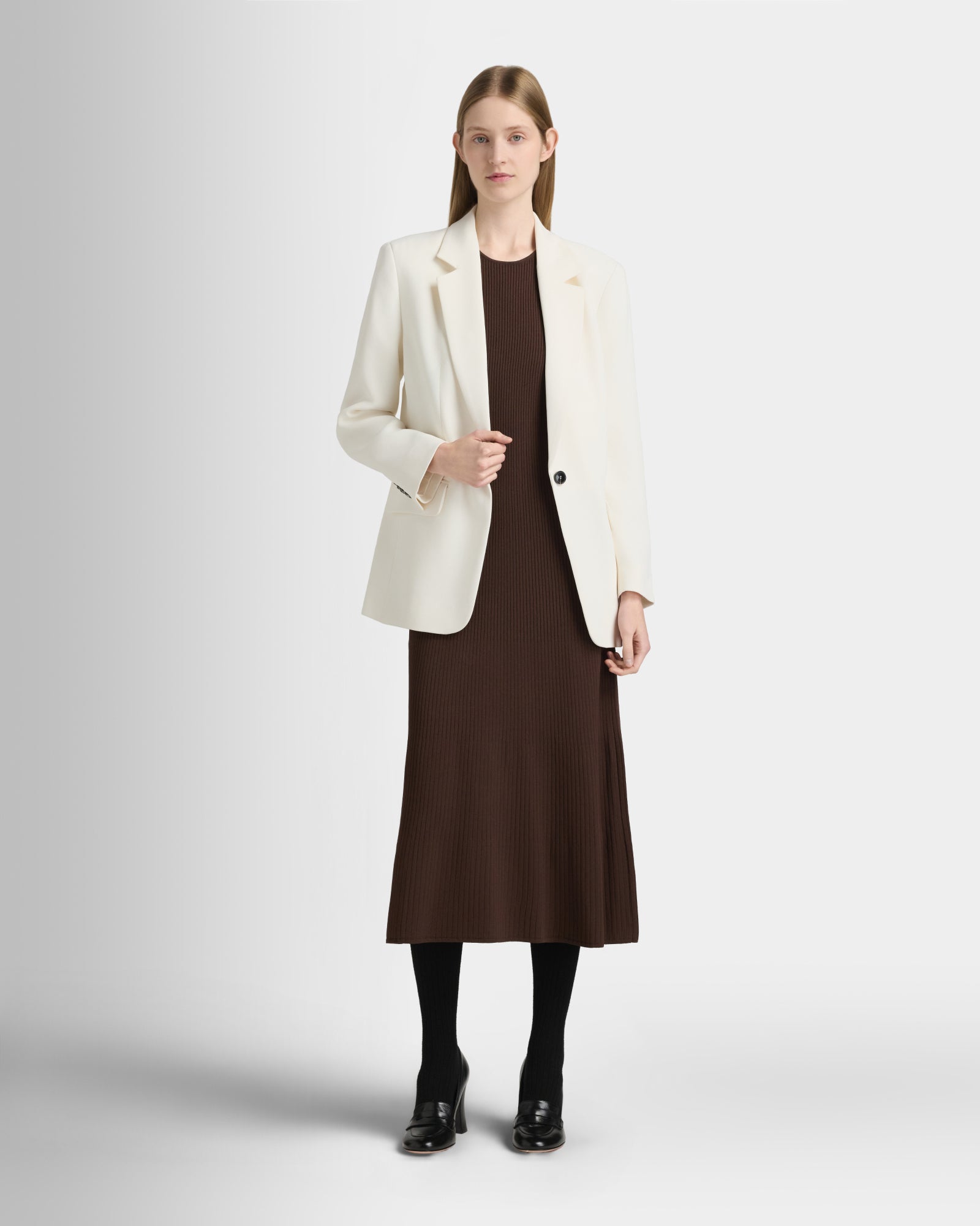 Club Monaco Corp, CA - Ribbed Crewneck Midi Dress - Chocolate