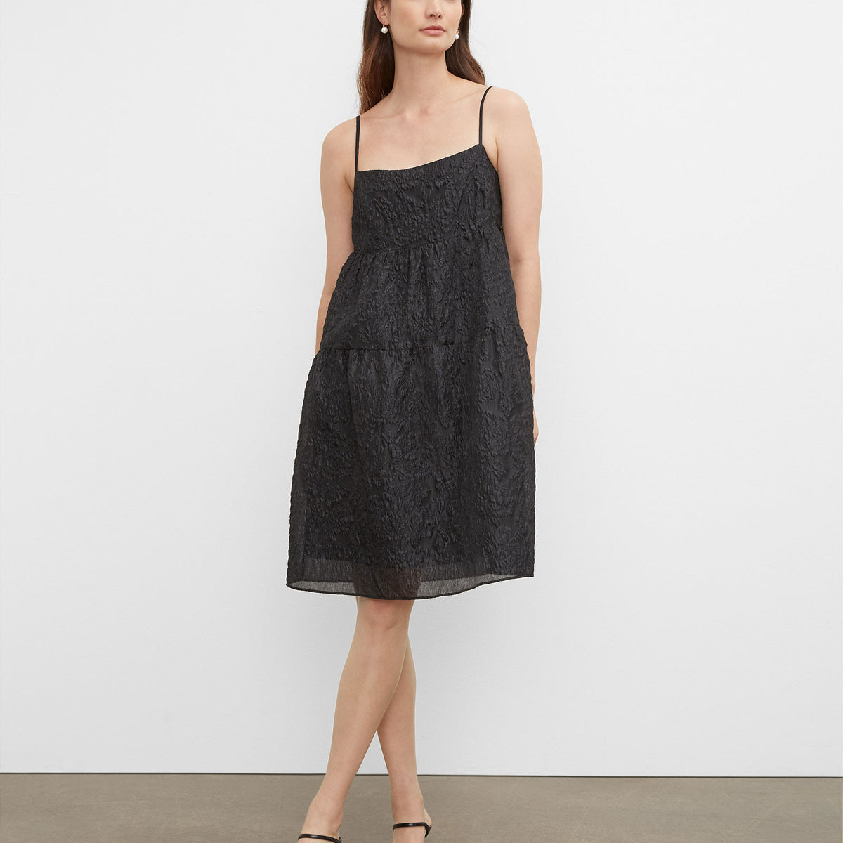 Women's Black Textured Tiered Mini Dress | Club Monaco US Women's Black Textured Tiered Mini Dress | Club Monaco US
