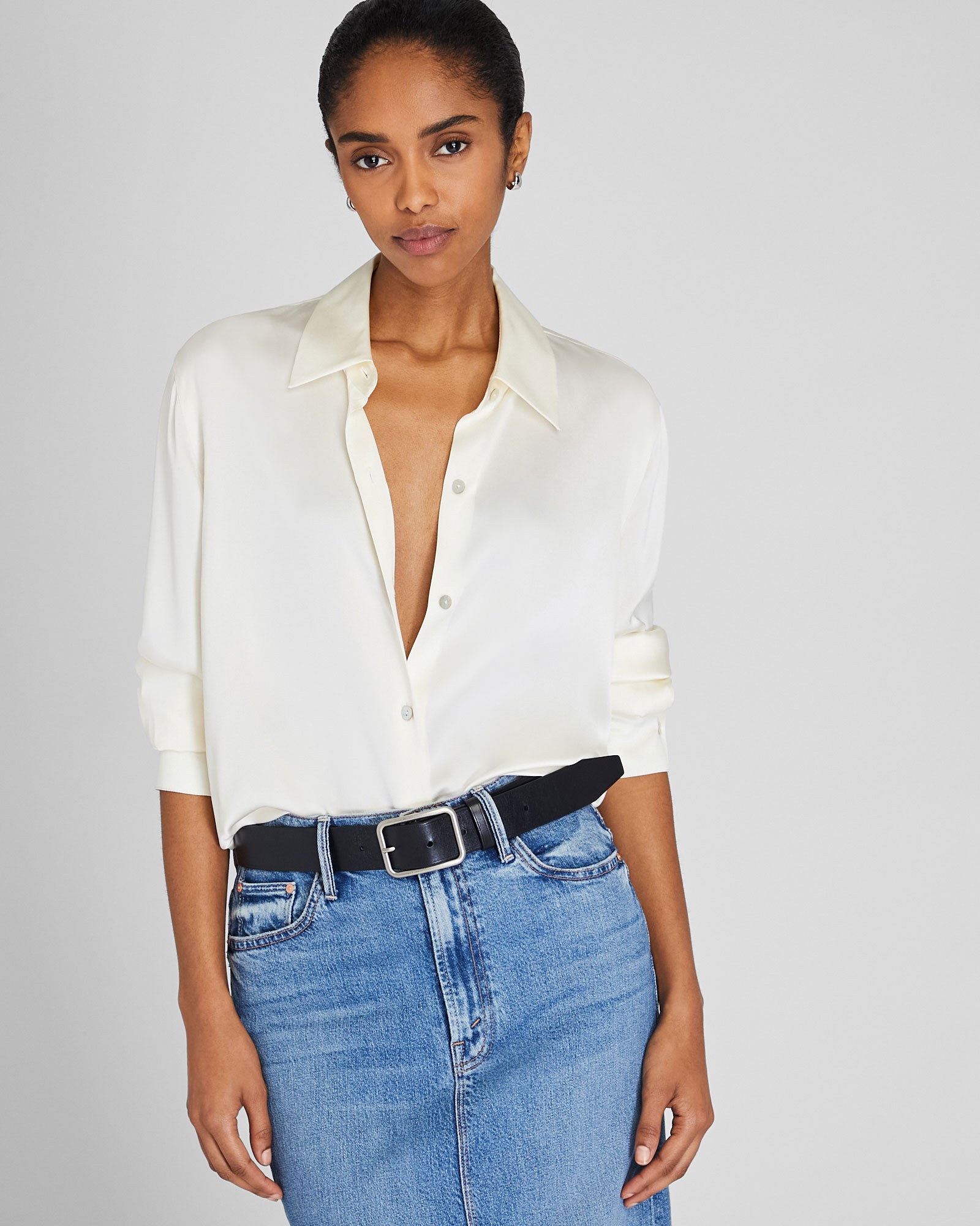 CLUB MONACO - Silk Charmeuse Button-Down Shirt - Snow White