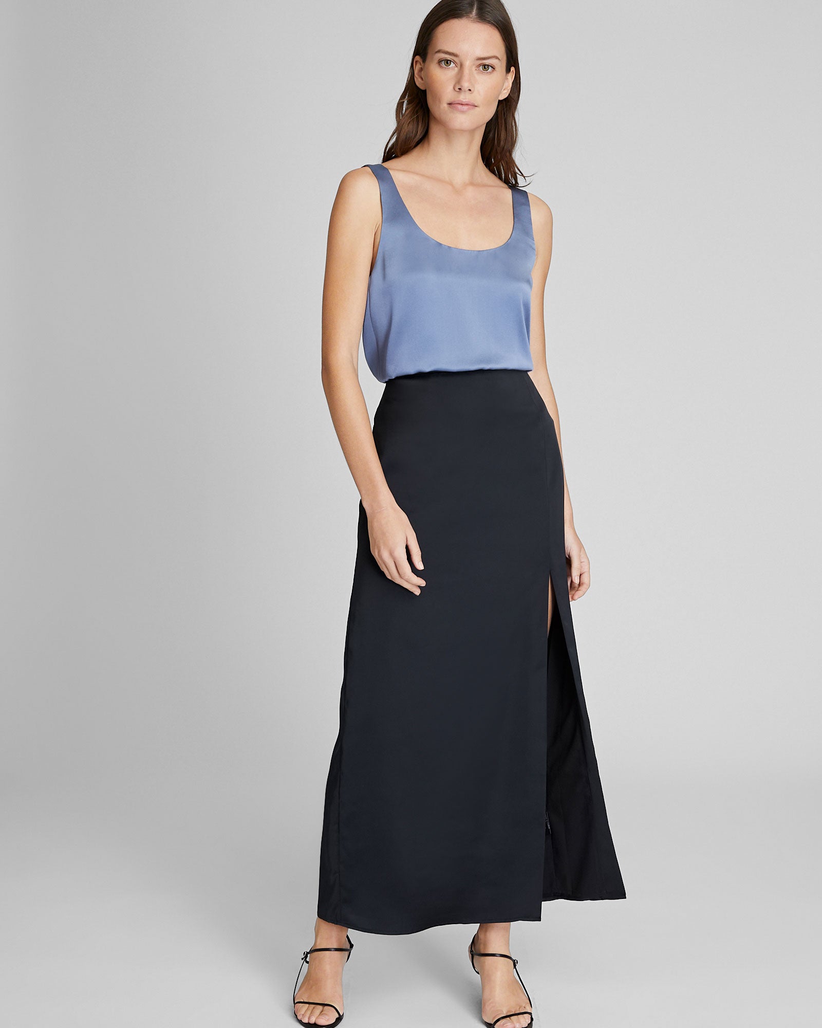 CLUB MONACO - Luxe Silk Scoop Neck Top - Blue