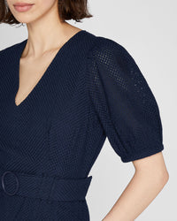 Belted Puff Sleeve Eyelet Romper