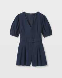 Belted Puff Sleeve Eyelet Romper