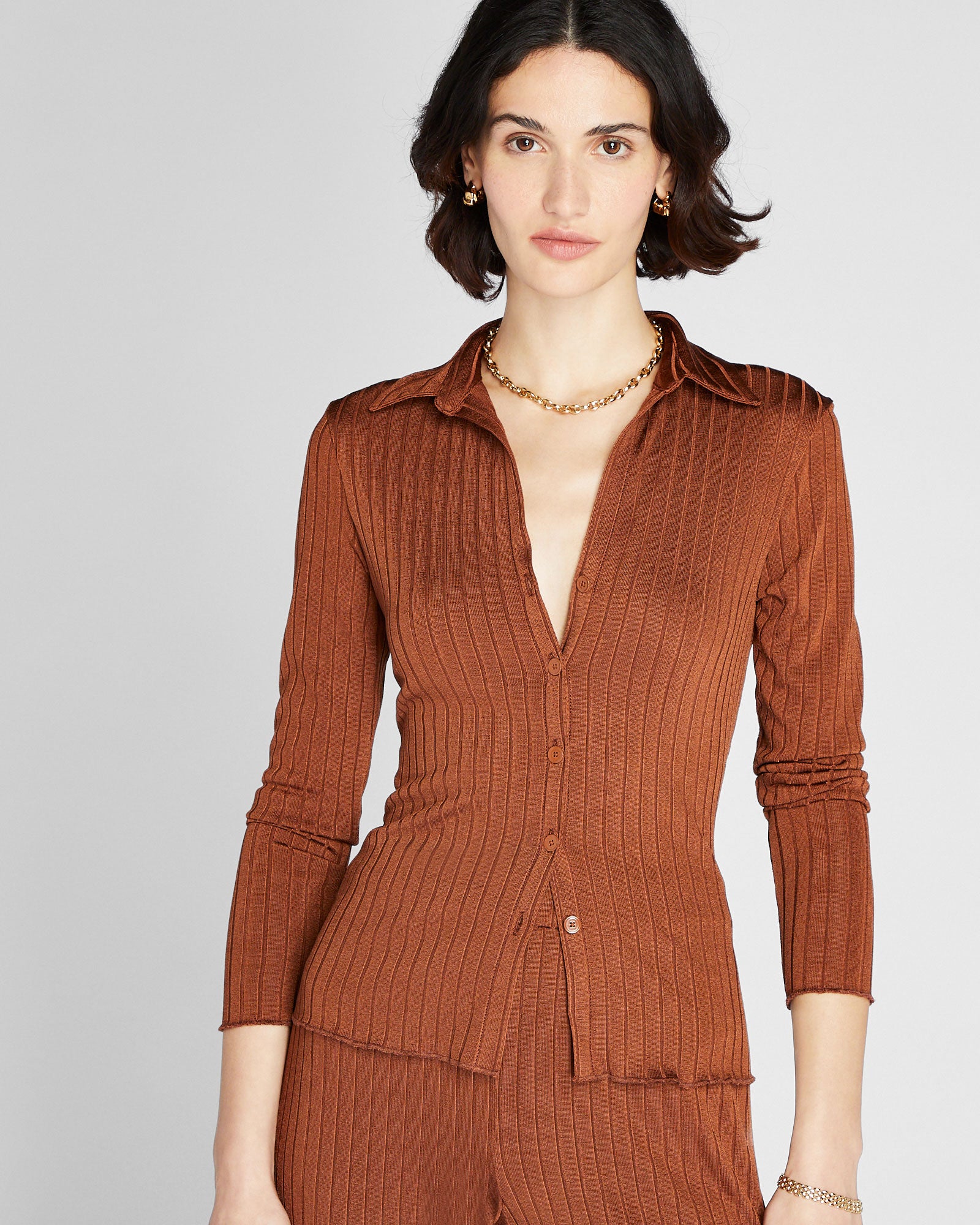 CLUB MONACO - Cardigan côtelé à manches longues - Tortue Ambre