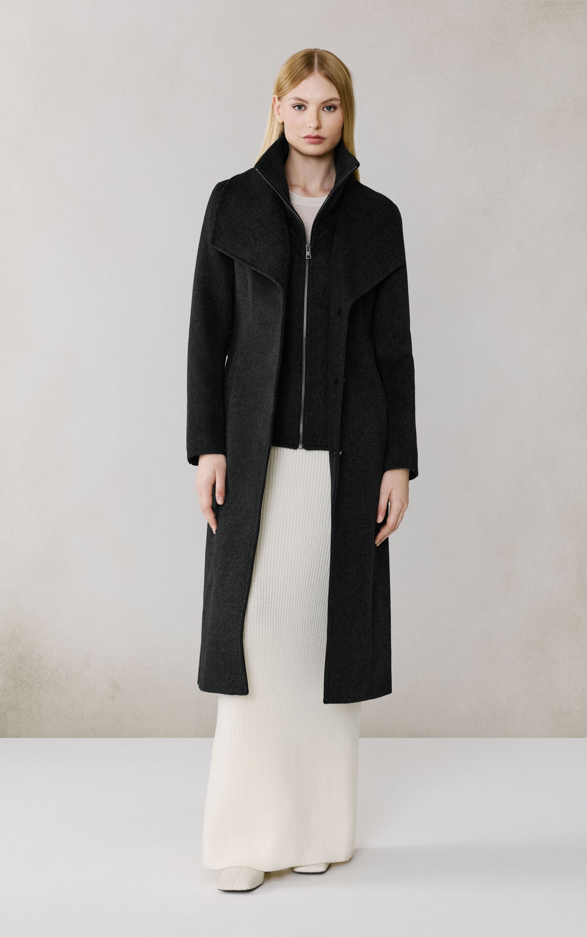 Club Monaco - SOIA & KYO Ilana-N Belted Coat in Stretch Cotton in Black Heather Grey - Black Heather Grey