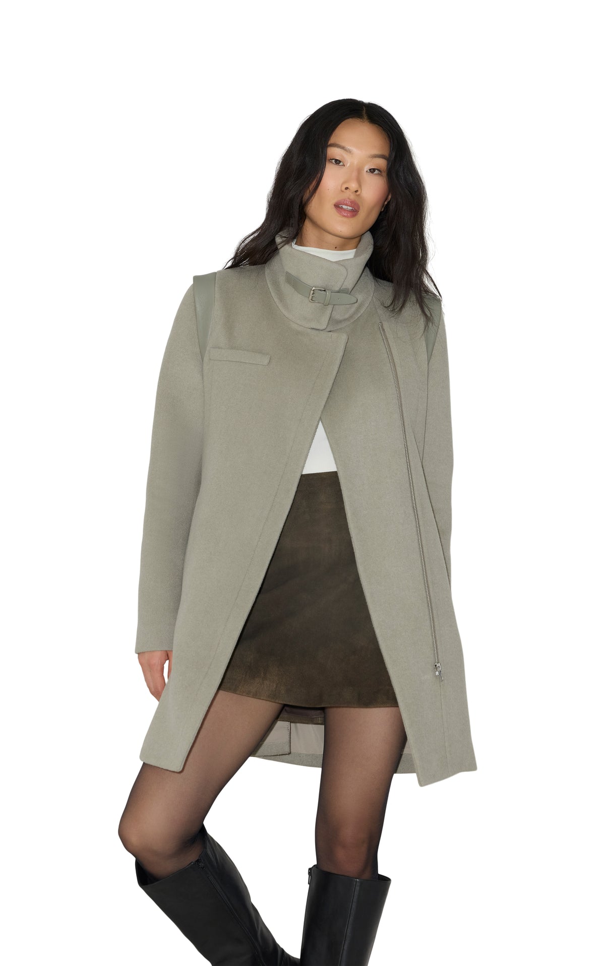 Club Monaco - SOIA & KYO Kiana-Y Wool Moto Coat in Sage - Sage