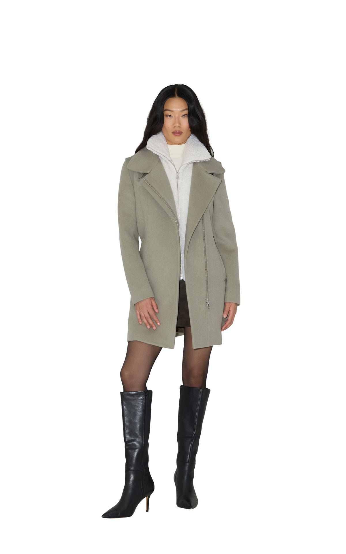 Club Monaco - SOIA & KYO Kiana-Y Wool Moto Coat in Sage - Sage