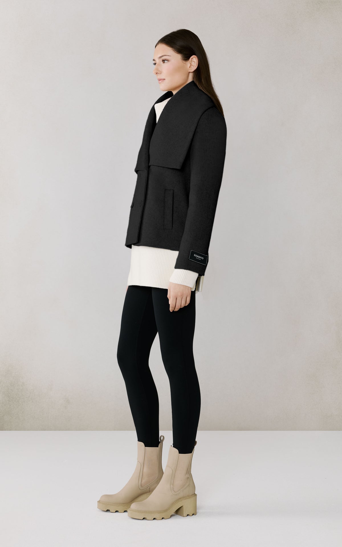 Club Monaco - SOIA & KYO Tala Double Breasted Wool Coat in Black - Black