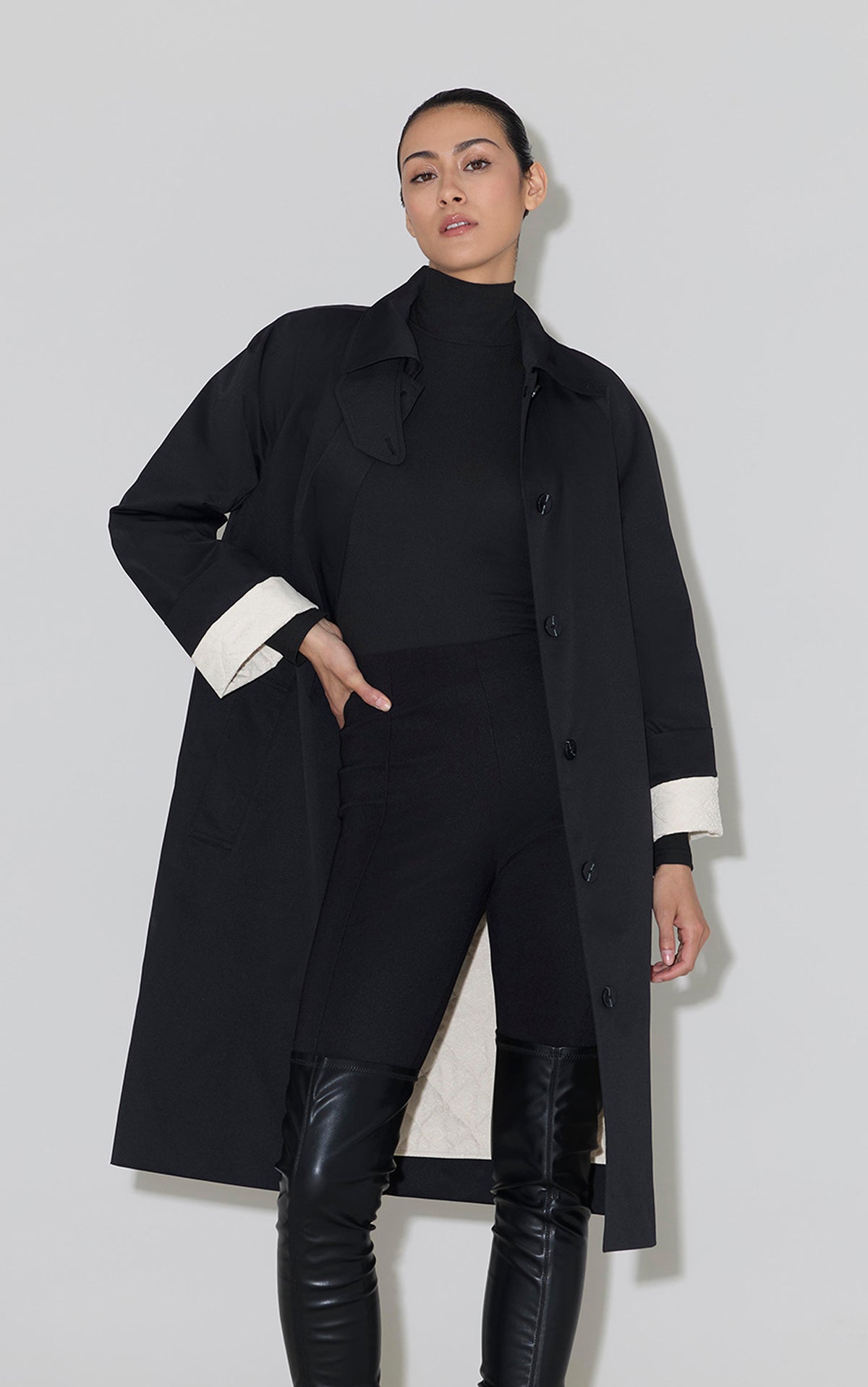 Club Monaco - SOIA & KYO Ulla Car Coat in Water Repellent Twill in Black - Black
