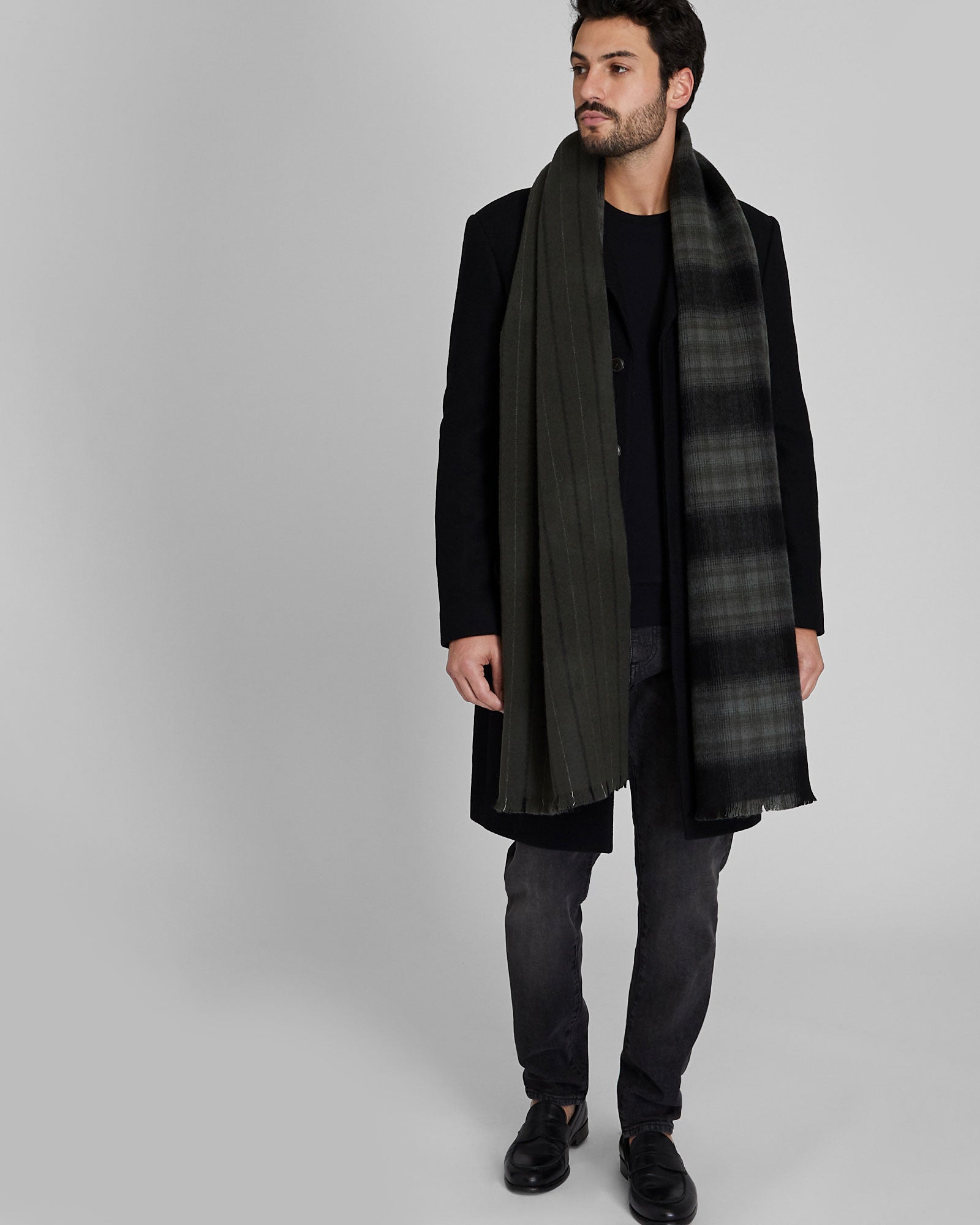 CLUB MONACO - Double-Faced Striped Scarf - Grey Mix