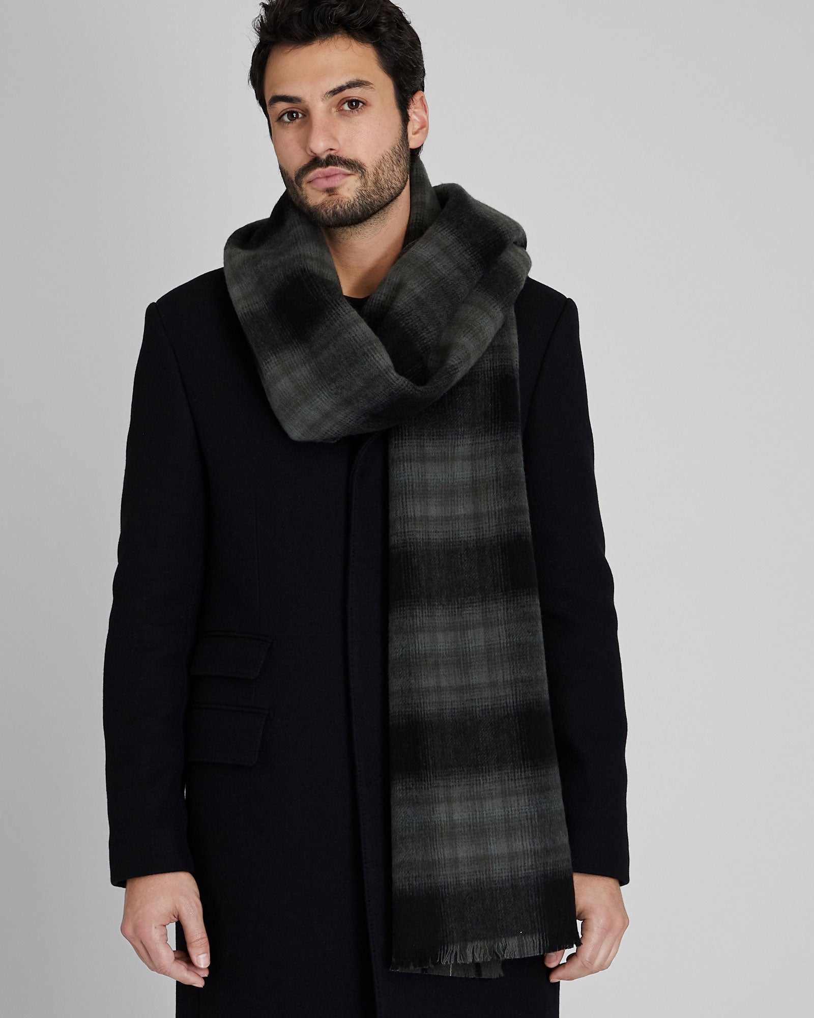 CLUB MONACO - Double-Faced Striped Scarf - Grey Mix