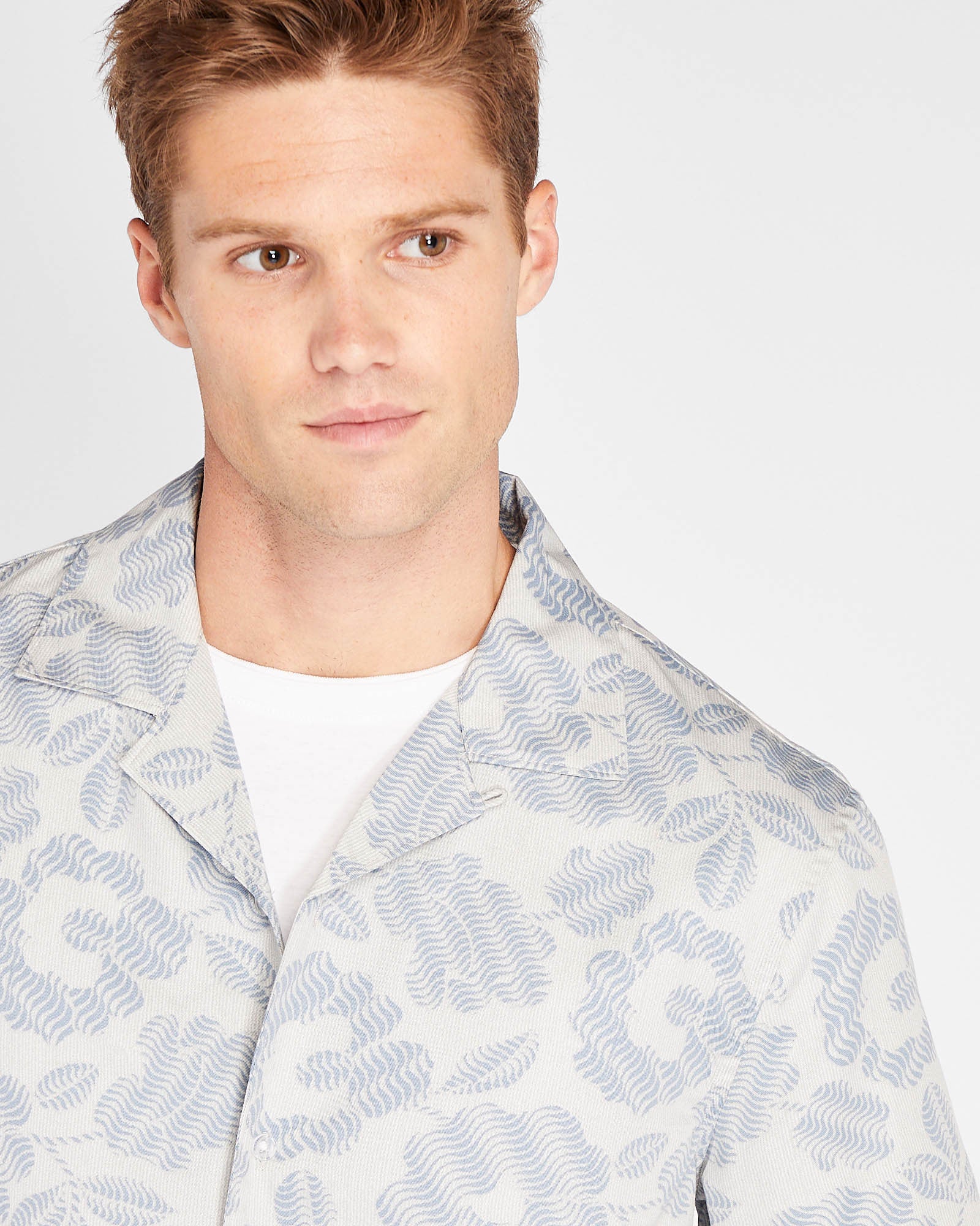 CLUB MONACO - Short Sleeve Camp Collar Floral Print Shirt - Blue Mix