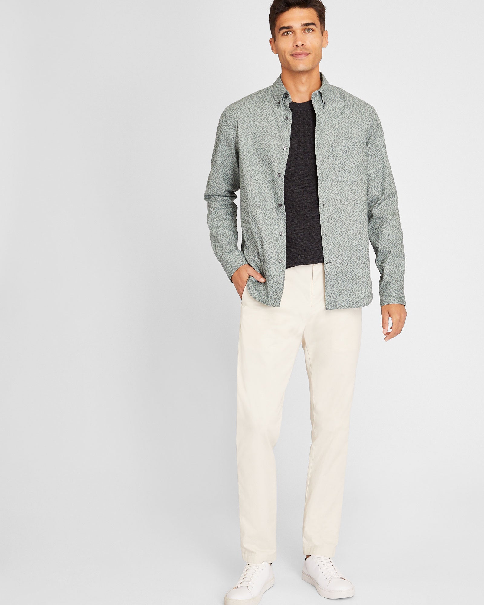 CLUB MONACO - Long-Sleeve Textured Print Poplin Shirt - Multi