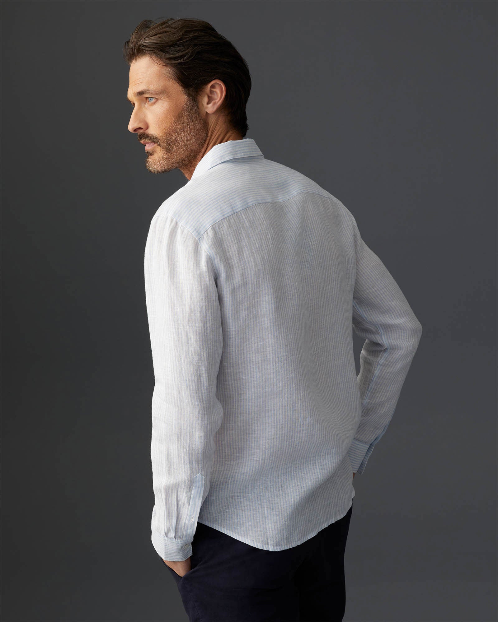 CLUB MONACO - Chemise à rayures lin Carlo Basetti - Rayure Bleue