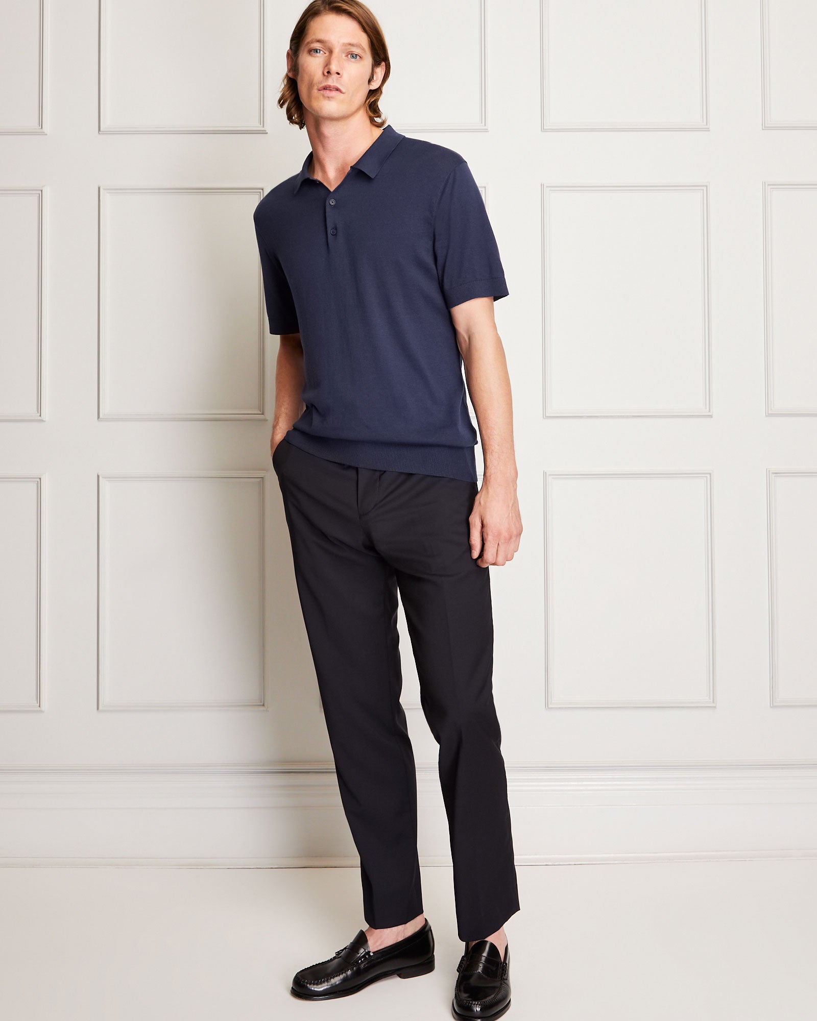 CLUB MONACO - Polo en mélange de soie fine - Marine