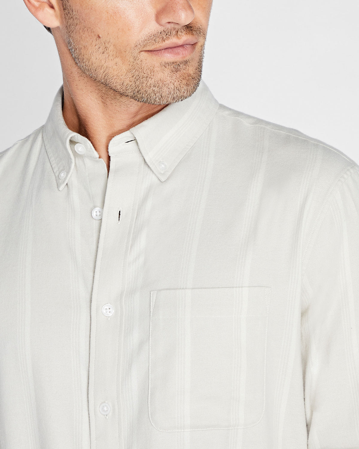 Club Monaco - Long-Sleeve Wide Stripe Flannel Shirt - Grey
