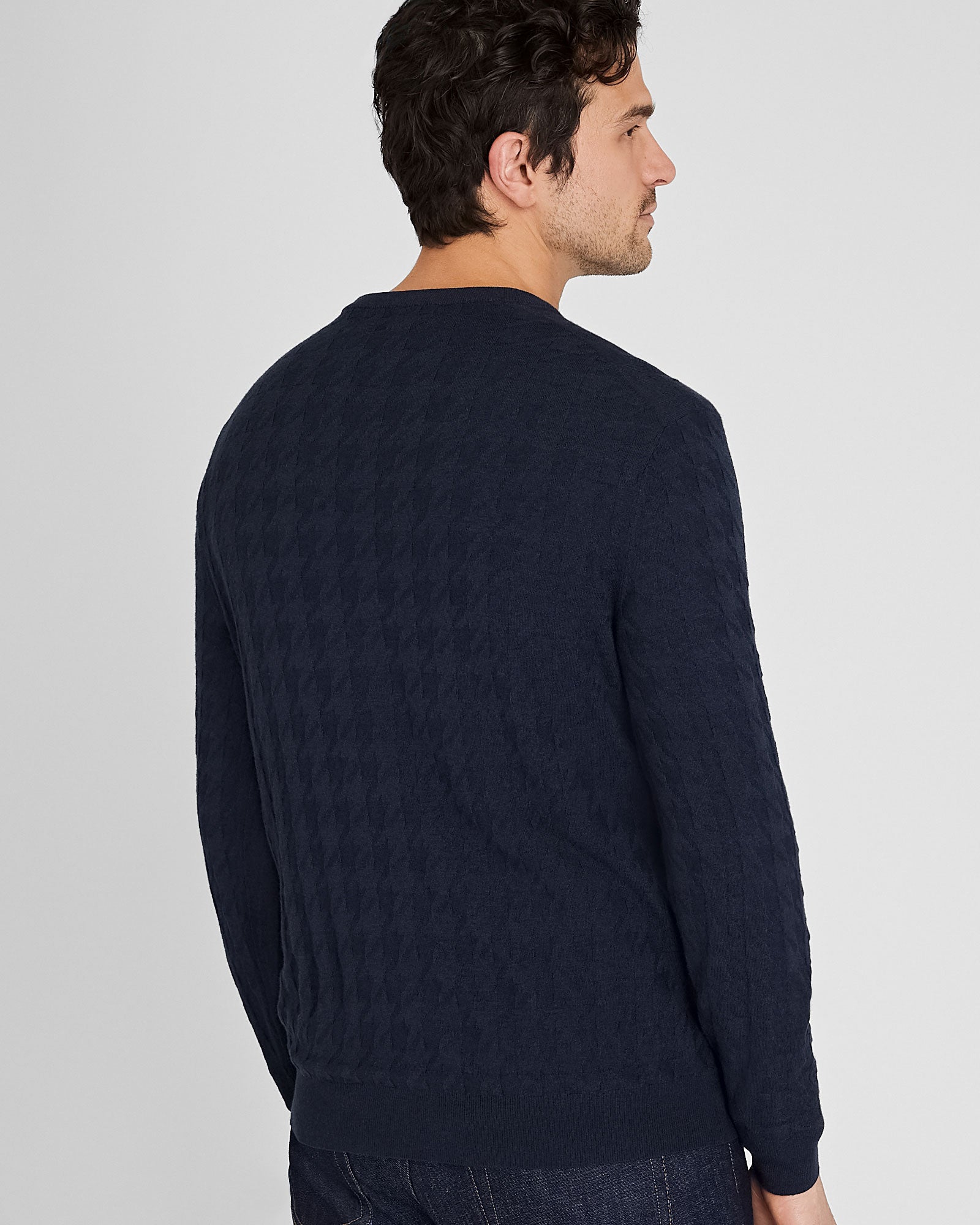 CLUB MONACO - Wool Blend Houndstooth Crewneck - Navy
