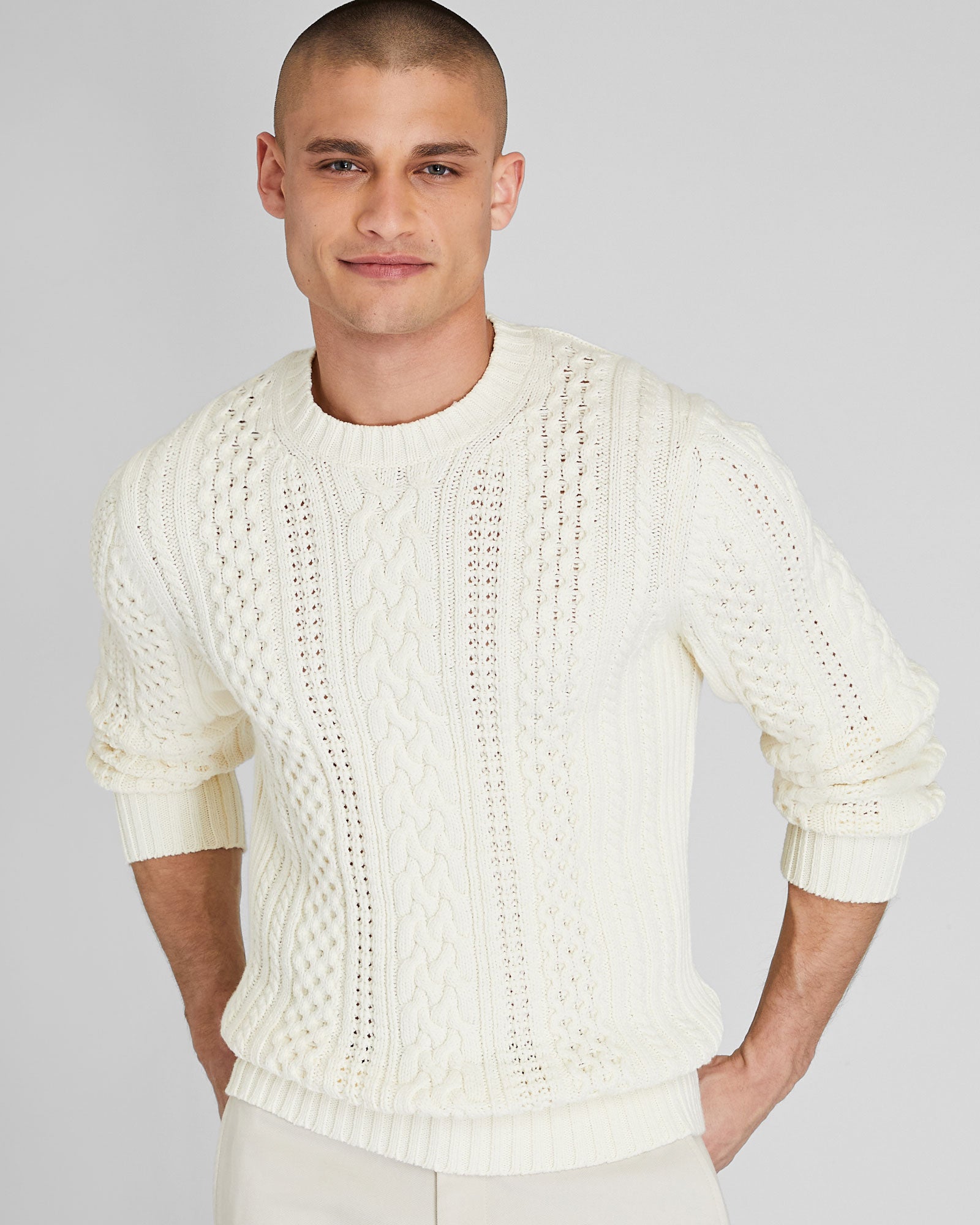 CLUB MONACO - Large Cable Crewneck - Antique White