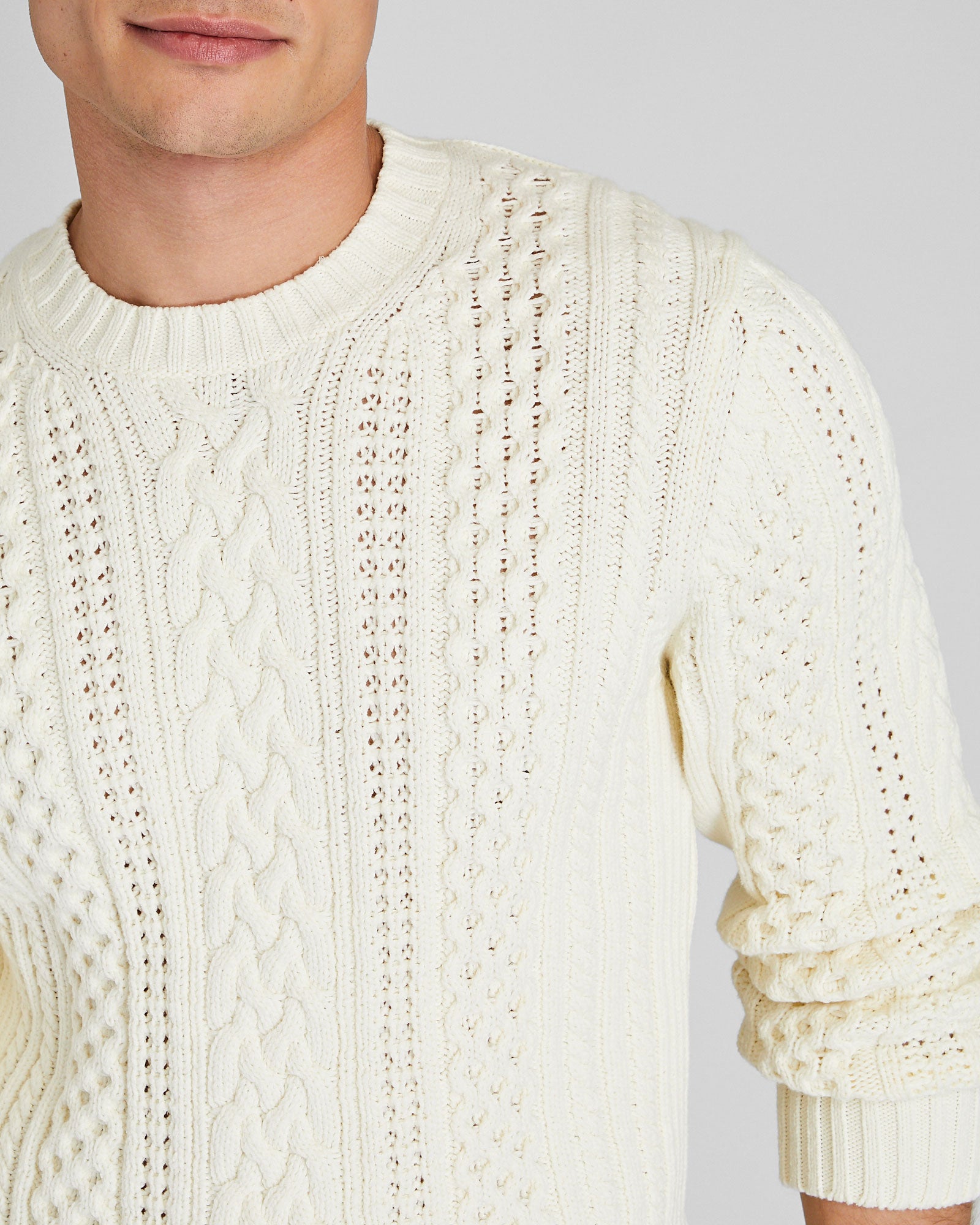 CLUB MONACO - Large Cable Crewneck - Antique White